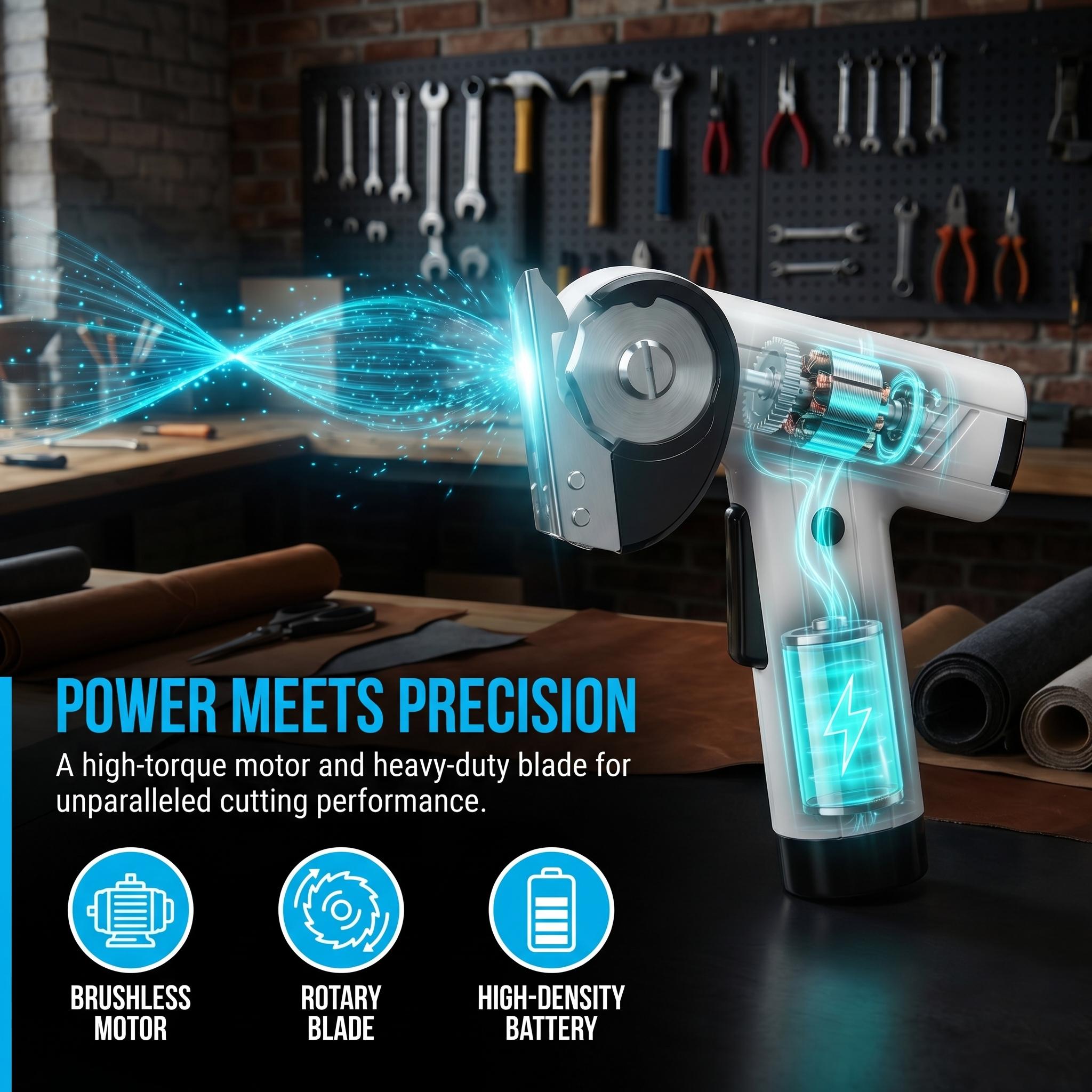 Cordless Electric Scissors| 4-Speed Adjustable Rotary Power Cutter, Heavy-Duty Fabric Cutter for Fabric, Leather, Cardboard, Paper & DIY Crafts, Portable Cutting Tool