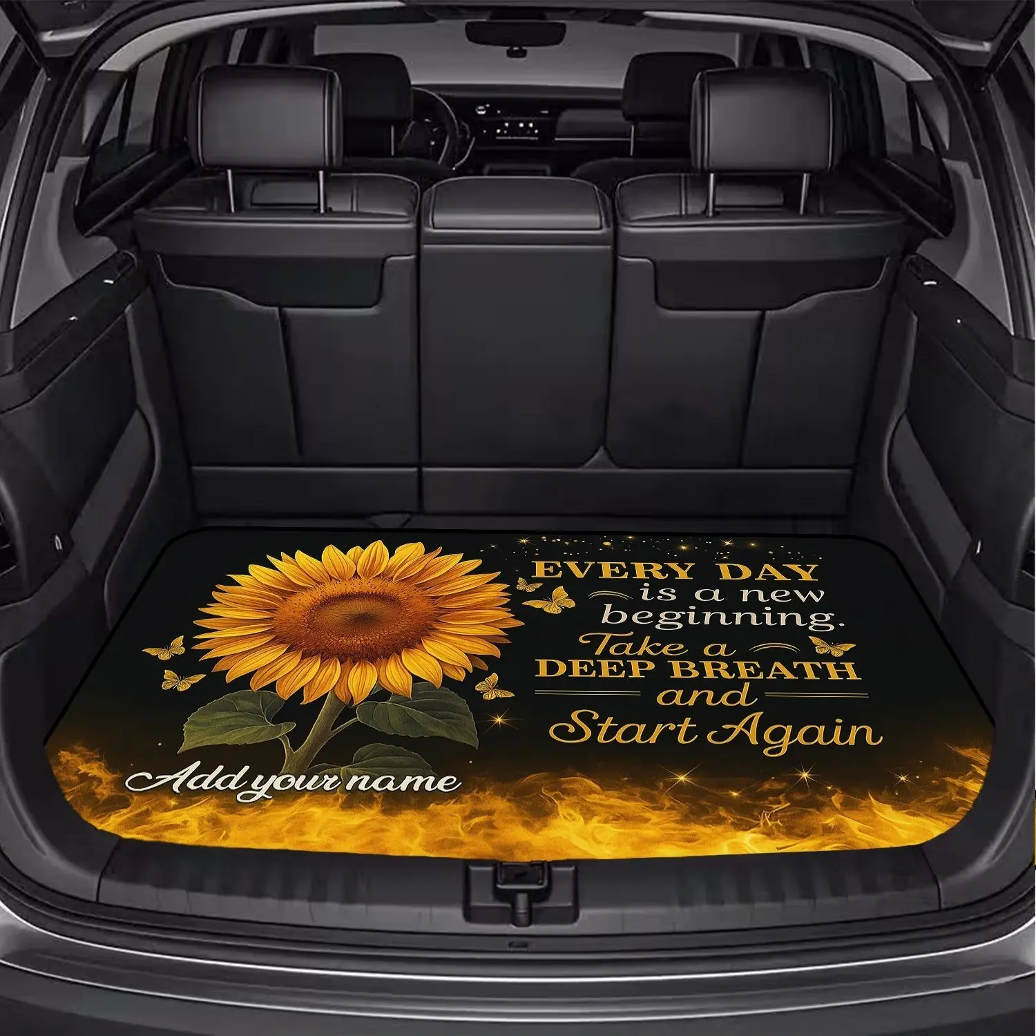 2D Flat Sunflower Motif Car Trunk Mat, Dust-Proof & Easy-Clean, Elegant Interior Design, Universal Fit, Durable Suv Trunk Liner, Car Mats, Interior Car Accessories, Automotive Mats