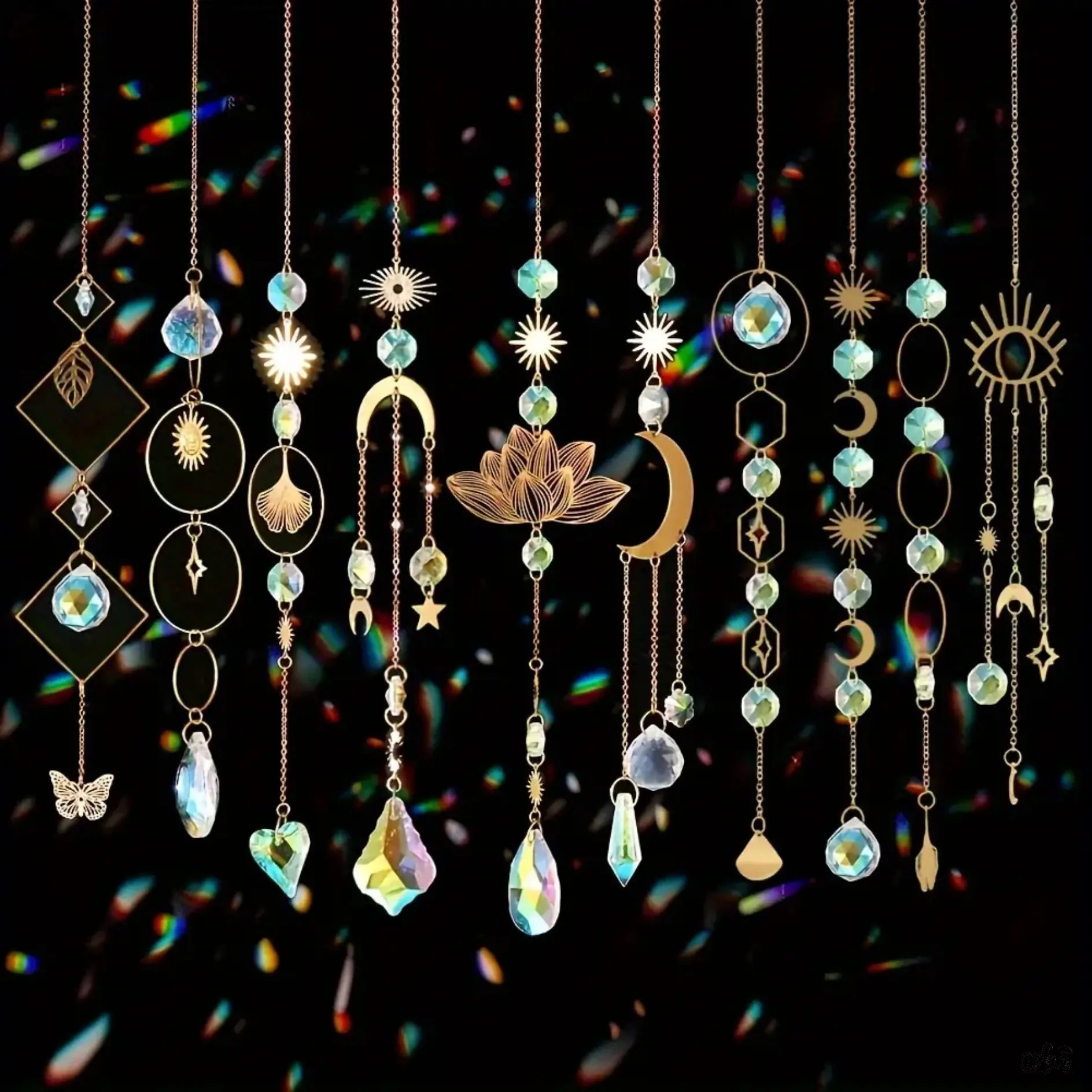 10 Pcs Decorative Lotus-Shaped Transparent Crystal Sun Catchers, DIY Bag Accessories with Built-In Hanging Chain, Sparkling Prism Pendant, Rainbow Light Creator, Easy Hanging, Window Hung Ornaments, Floral Motif, Aesthetic Booster, Gift Option, Boosts Aes