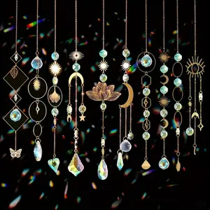 10 Pcs Transparent Lotus-Shaped Colorful Crystal Sun Catcher Set, Built-In Hanging Chain, Sparkling Prism Pendant Creates Rainbow Light, Convenient To Hang, Boosts Aesthetic Appeal, Warm Atmosphere Indoor Window DIY Bag Accessory