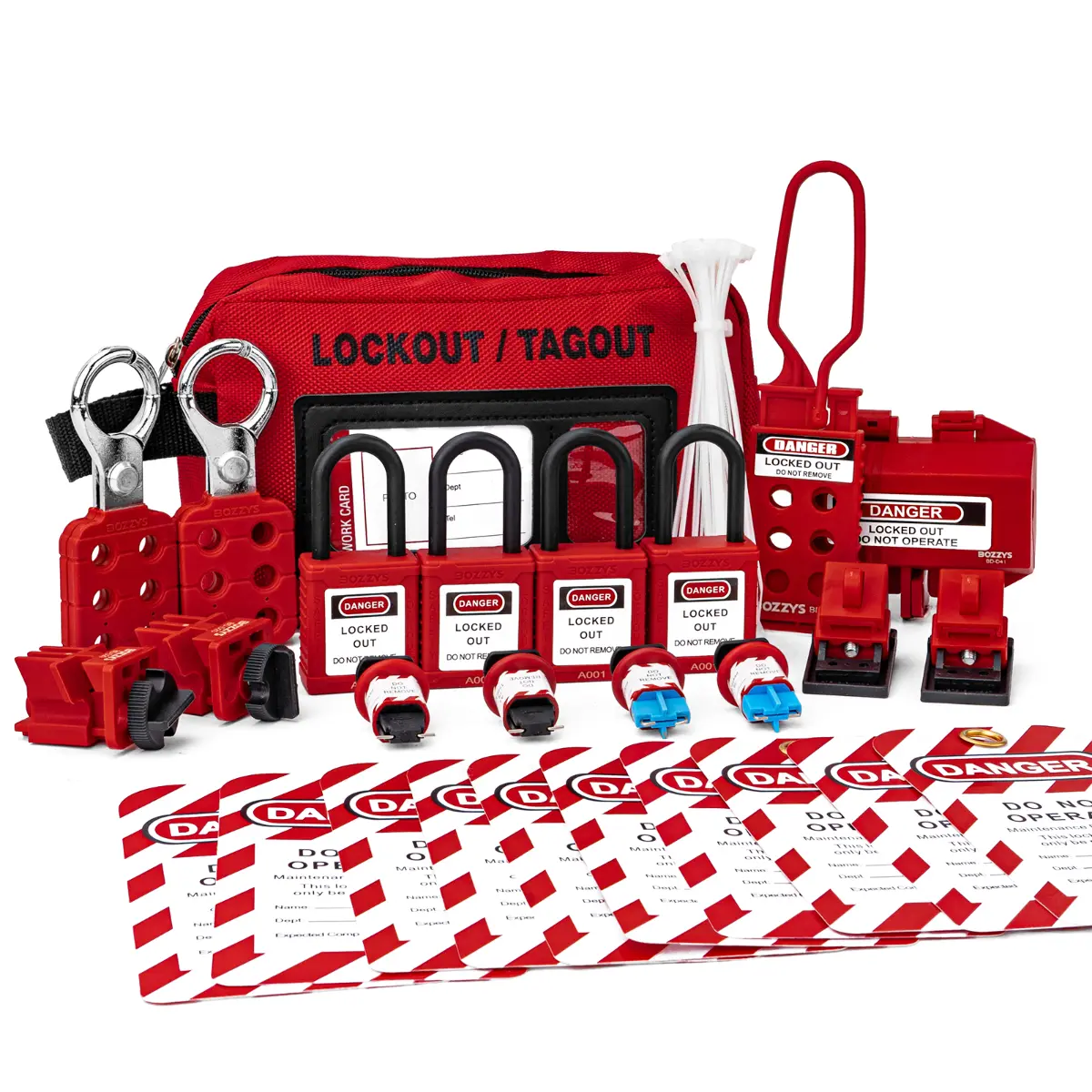 BOZZYS Electrical Lockout Tagout Kit, Industrial LOTO Safety Padlocks with Circuit Breaker, Valve, Plug Lockout Devices, Tags and Storage Bag