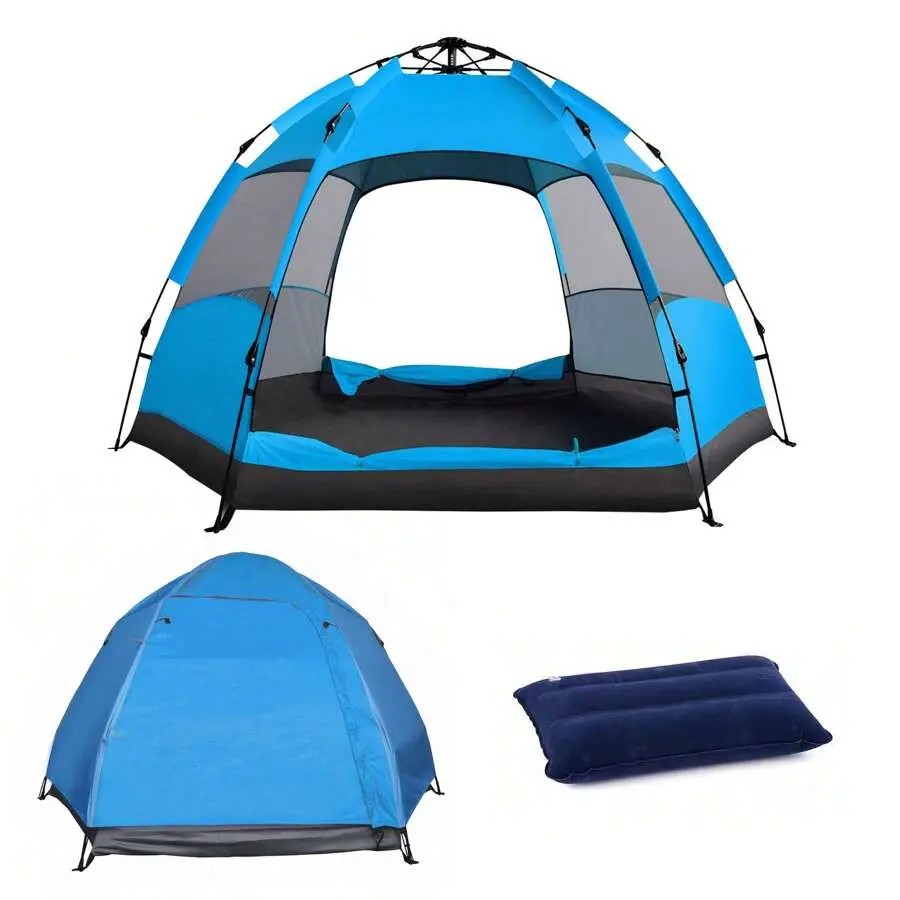 Automatic Instant Pop-Up 3-4 Person Waterproof & UV Protection Tent Set - Includes/Hammock/Picnic Mat/Inflatable Pillow, Breathable Automatic Pop-Up Camping Tent For Beach Camping Fishing Travel Hiking