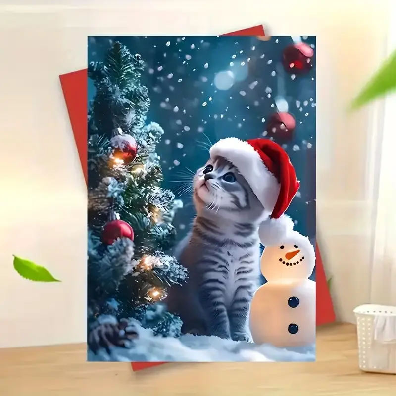 Charming Christmas Card with Adorable Cat Design, Includes Envelope, Perfect for Holidays, Ideal for Friends, Family, and Neighbors