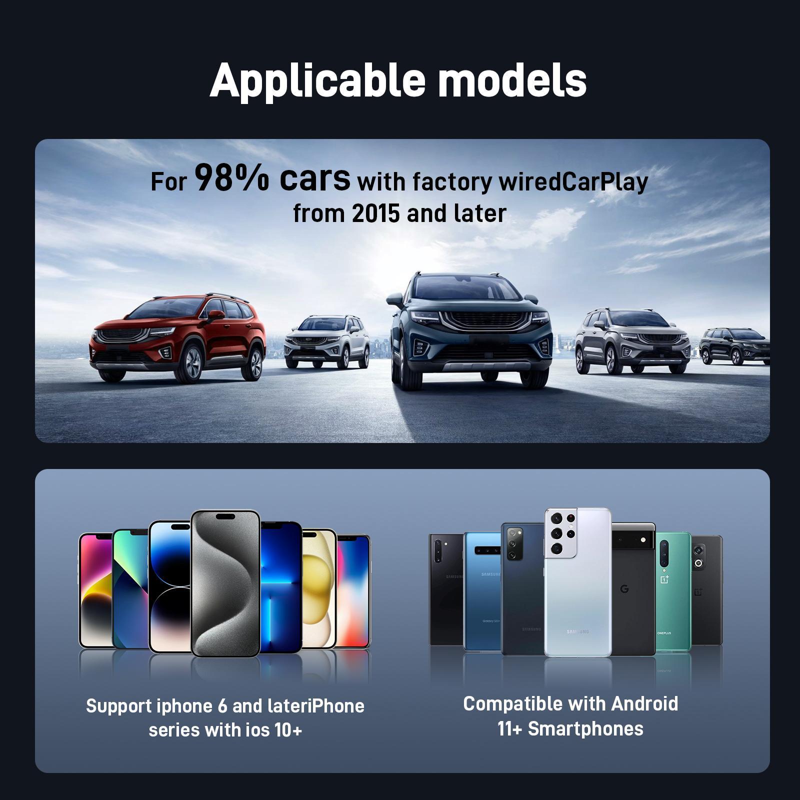 Wireless Car Adapter, Plug & Play Car Wireless Adapter, Compatible with iPhone & Android, Car Electronics Accessories