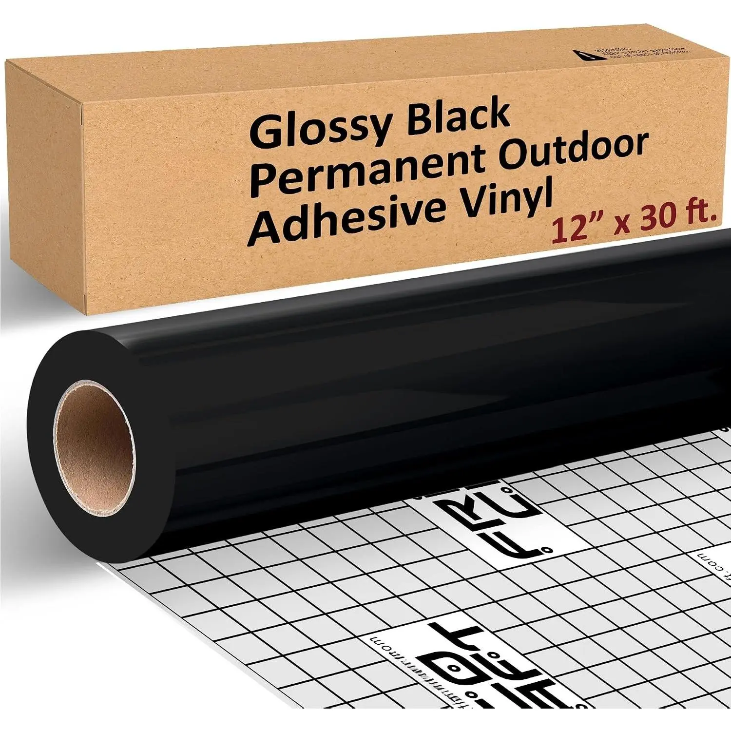 Glossy Black Permanent Adhesive Vinyl Roll - 12”x30FT, Adhesion, Weatherproof, for Advertisement Printing, DIY Projects, DIY Users, Indoor & Outdoor Applications