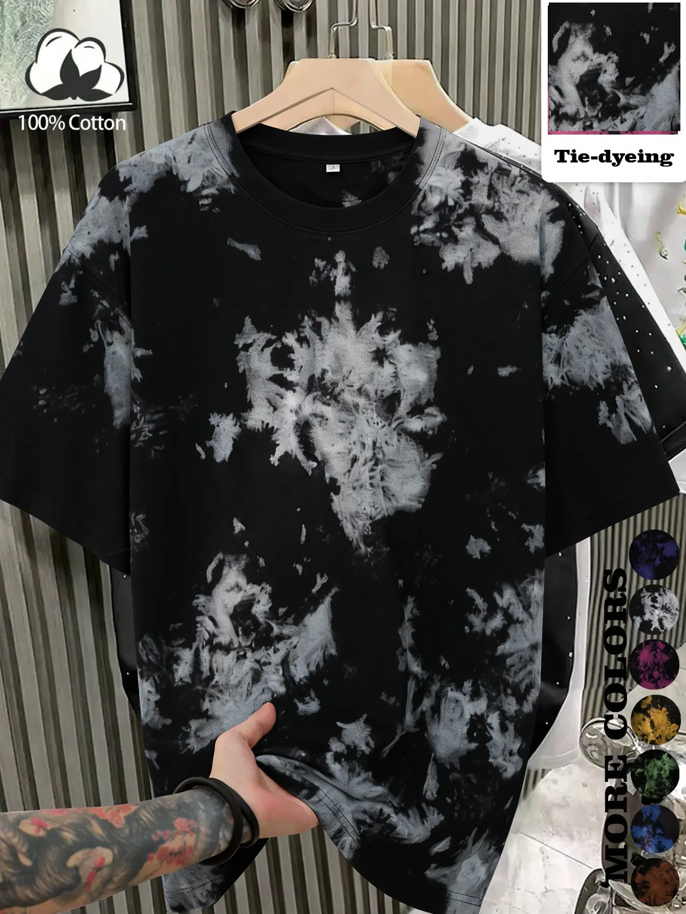 Unisex Vintage Street Style Tie-Dye Tropical Cotton Summer Short Sleeve T-Shirt, Y2K Fashion, Couple, High Street Culture, Casual Daily Wear, Streetwear, Menswear