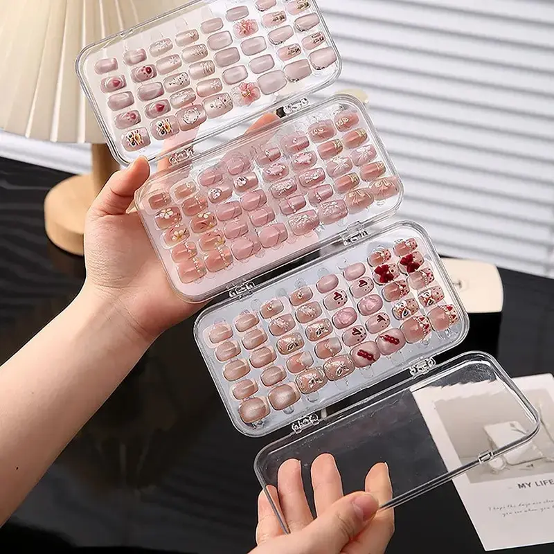 Tri-Fold Press-On Nail Organizer Case, 4-Page Portable Storage Box for Fake Nails, Clear Pet Plastic Travel Holder, Transparent, Beauty Organizer, Collapsible Storage Organizer, Containers, Cosmetic Organizers