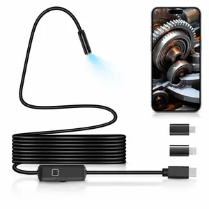 Industrial Endoscope Camera, 1080P HD Borescope with 5m Flexible Cable, Adjustable LED Lights, 3-In-1 USB-C Connector for Inspection