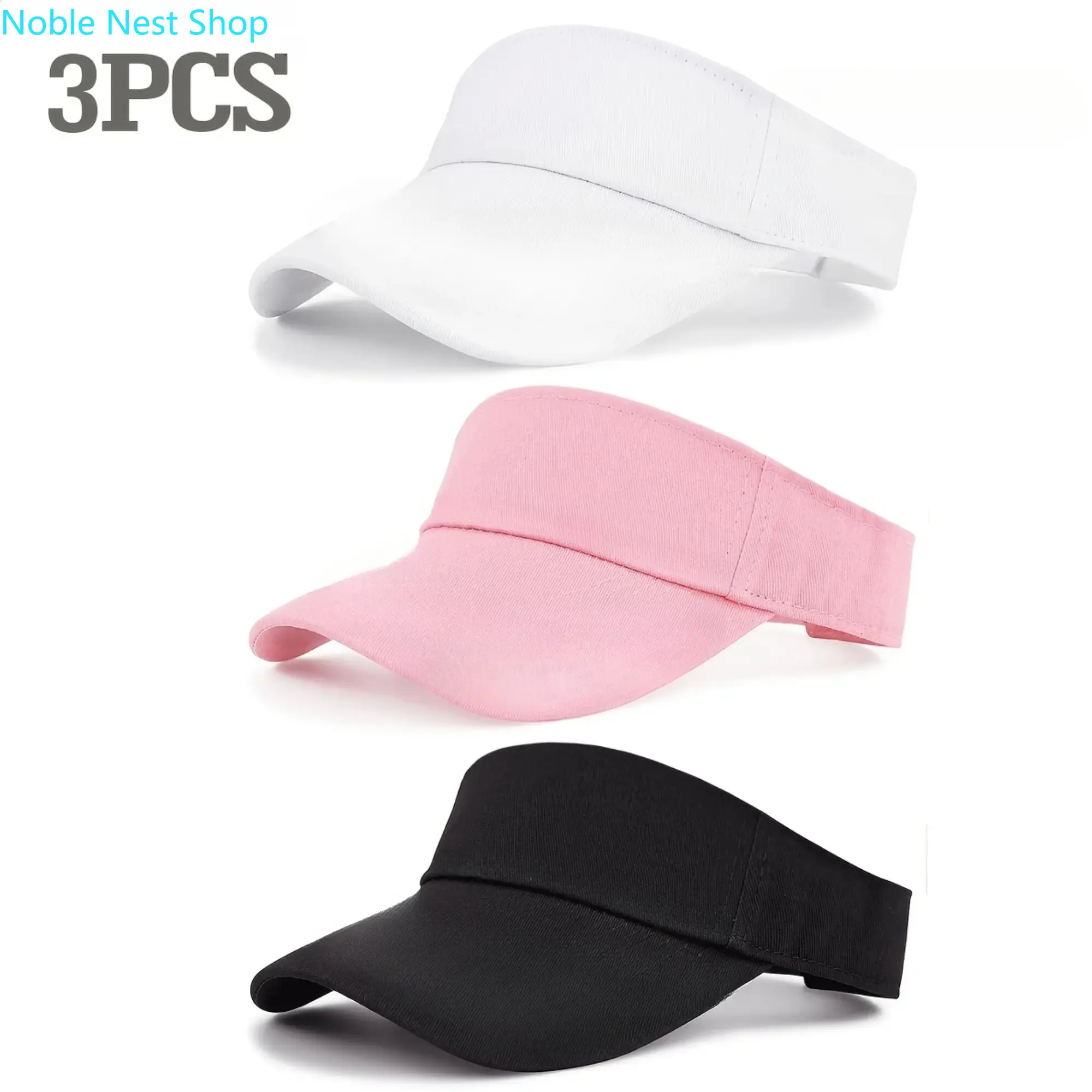 3 Pack Unisex Solid Color Visor Hats, Casual Hollow Top Design, Lightweight & Adjustable Sun Caps for Summer Daily Wear