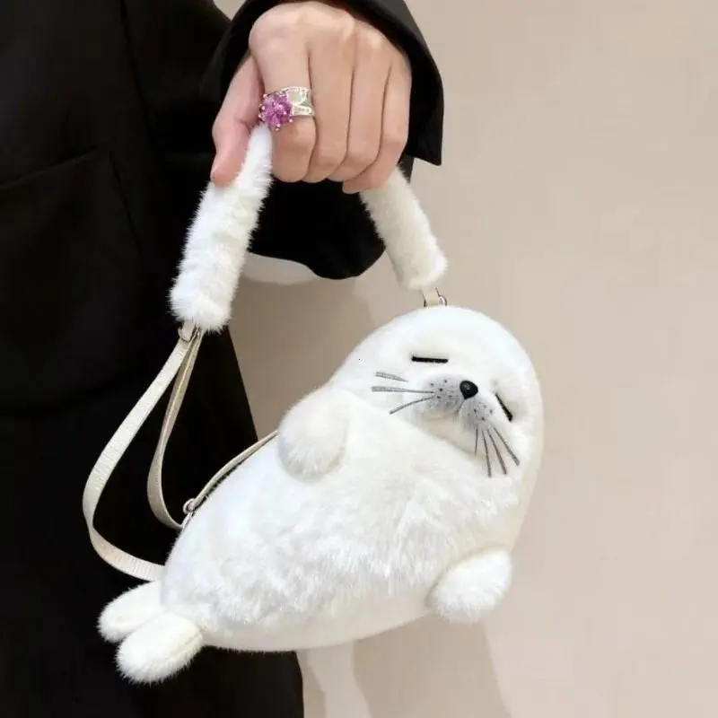 Thickened Cute Seal Shoulder Pouch Adorable Soft Cartoon Seal Handbag Lightweight Adjustable Straps Crossbody Bag Gifts Purse