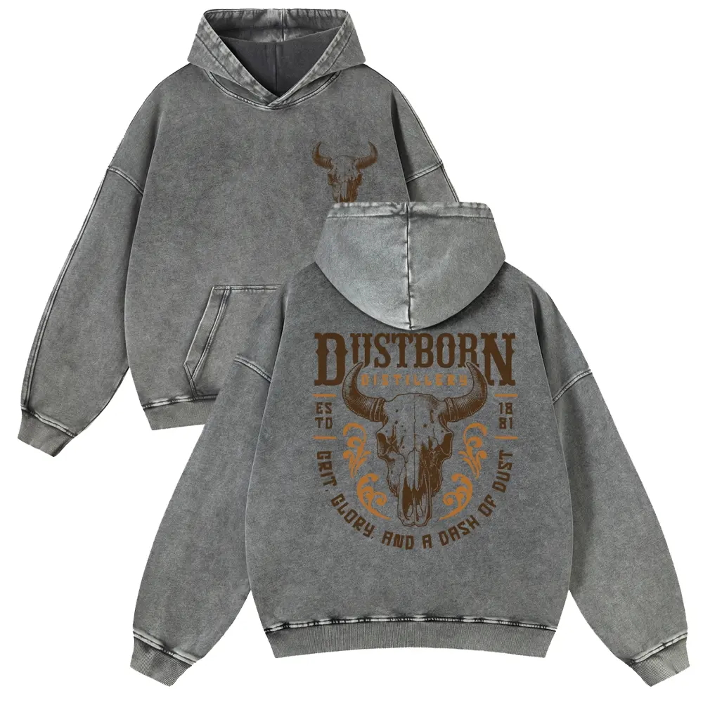 Vintage Bull Skull Graphic Hoodie Oversized Heavyweight Acid Wash Sweatshirt, Unisex Western Retro Rodeo Streetwear Hooded Top,clothes for back to school,first day of school outfits