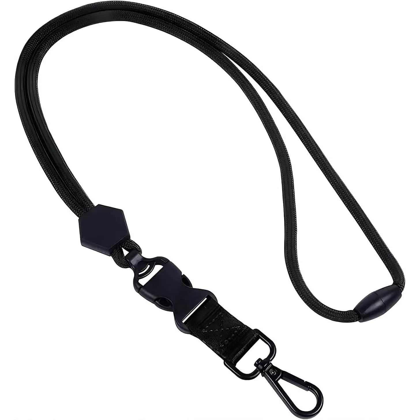 Safety Breakaway Lanyard for ID Badges - Adjustable Strap, Quick Release, Synthetic Material, Hook Clasp (Black)