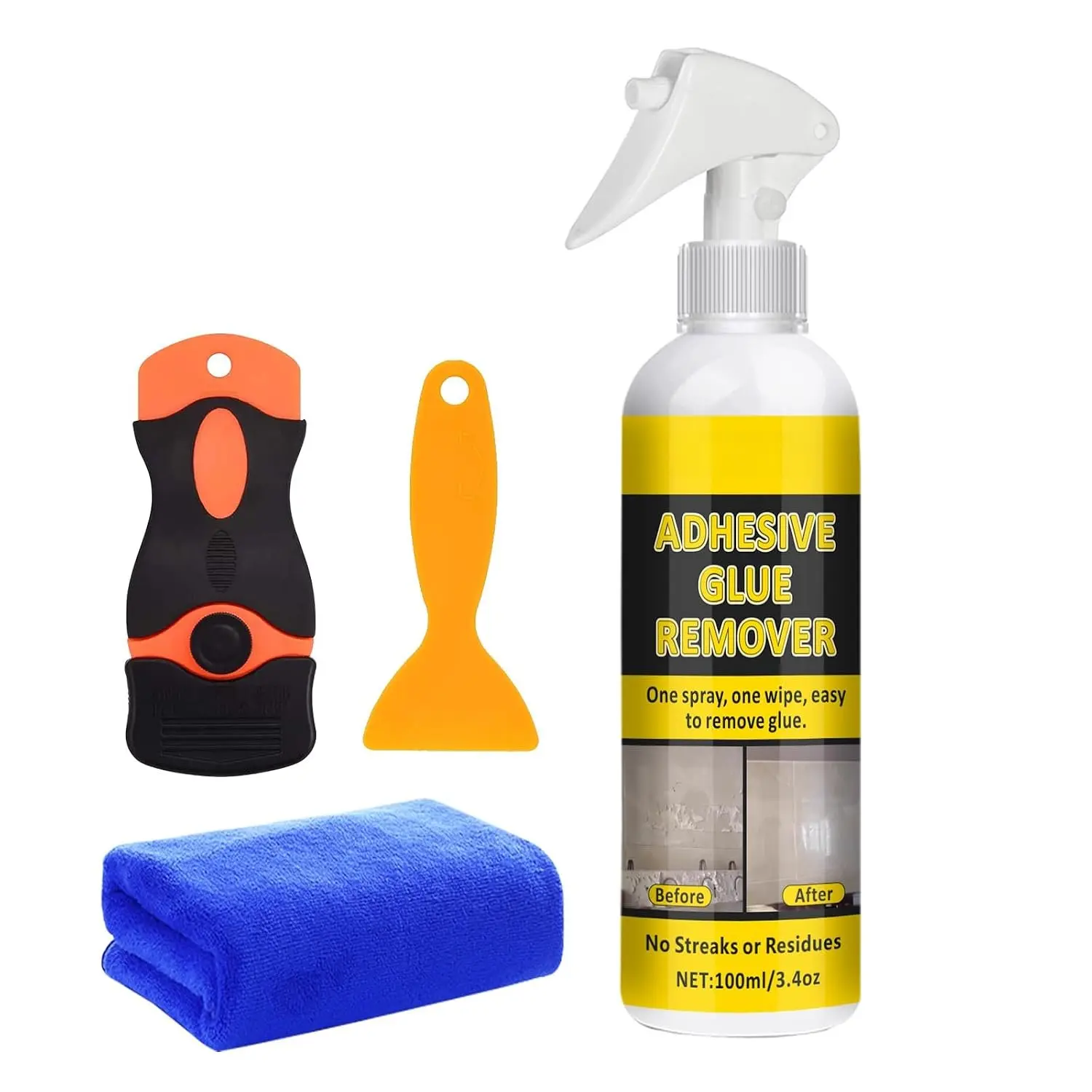 Adhesive Remover -  Sticker & Glue Remover  for , Removes Labels, Stickers, , Tape  from  Glass,  & Windows with Scraper, , and Towel - 3.4oz/100ml