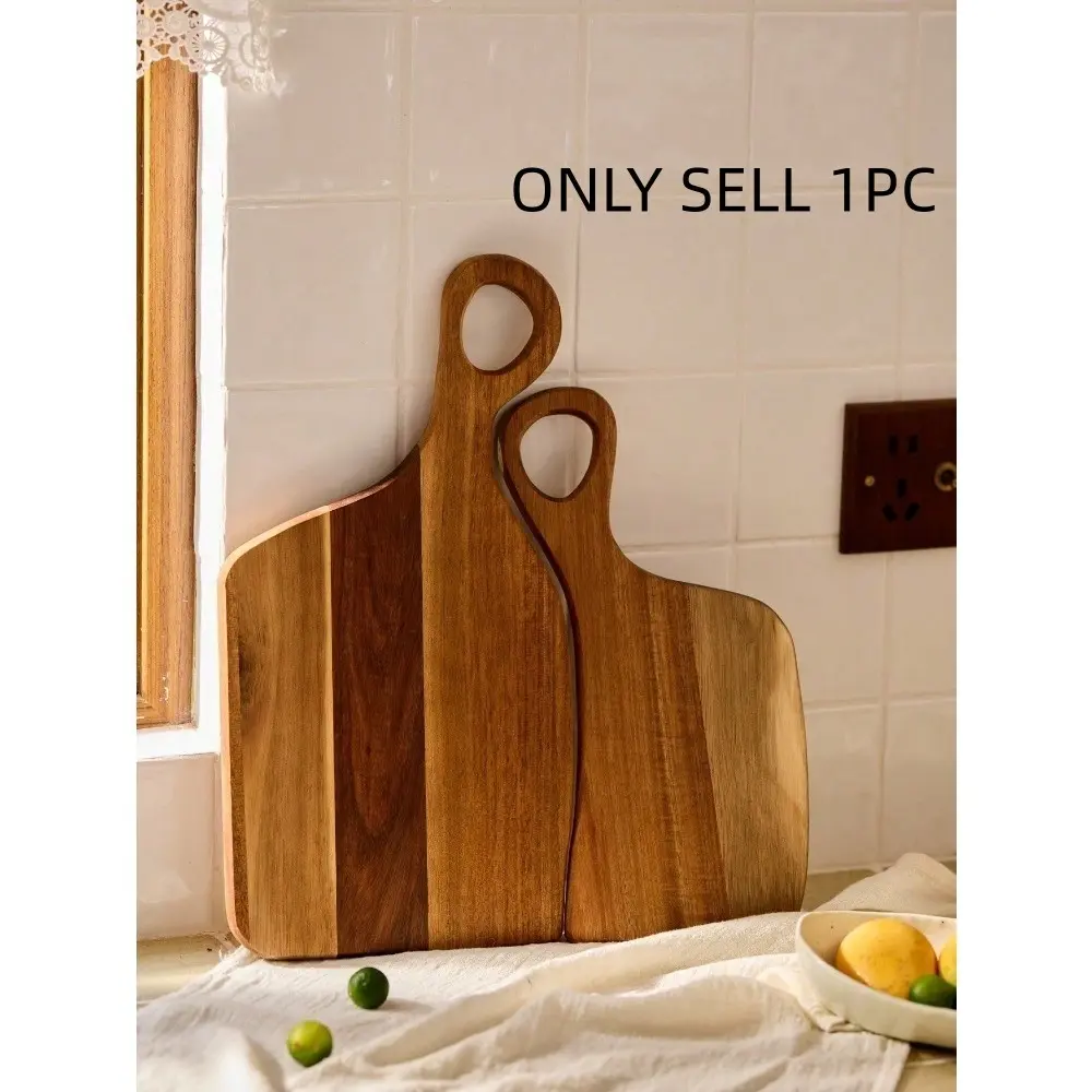1pc Wooden Cutting Board with Handle, Steak Pizza Tray, Rustic Cheese Serving Platter, Kitchen Meat Board, Food Tray for Kitchen Restaurant, Durable Cutting Boards, Chopping Boards