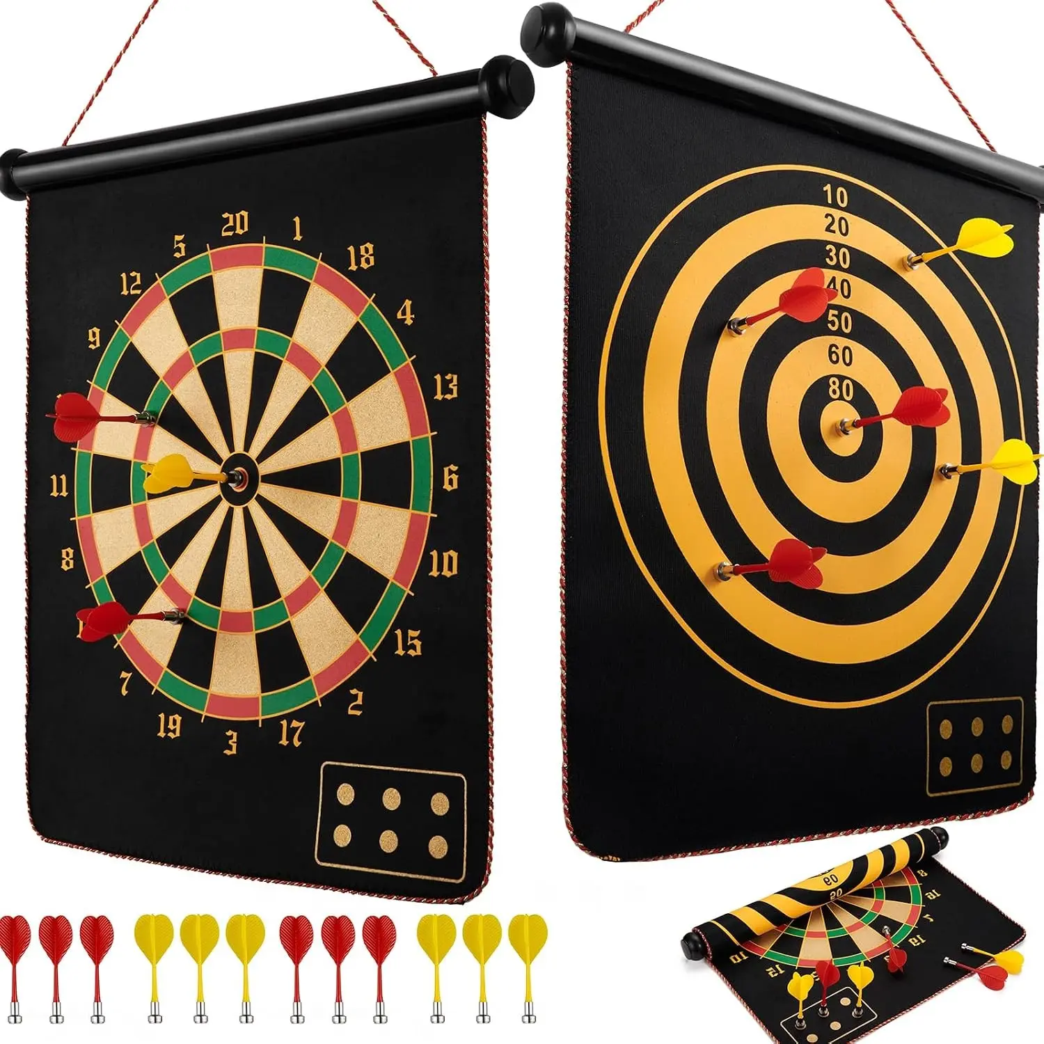 Magnetic Dart Board for Kids, Teens, Adults, Double-Sided Roll-Up Dart Board Games for Kids Age 3-18 with 12 Magnetic Darts, Indoor Outdoor Boys Toys for Backyard, Gifts for Teen Boys
