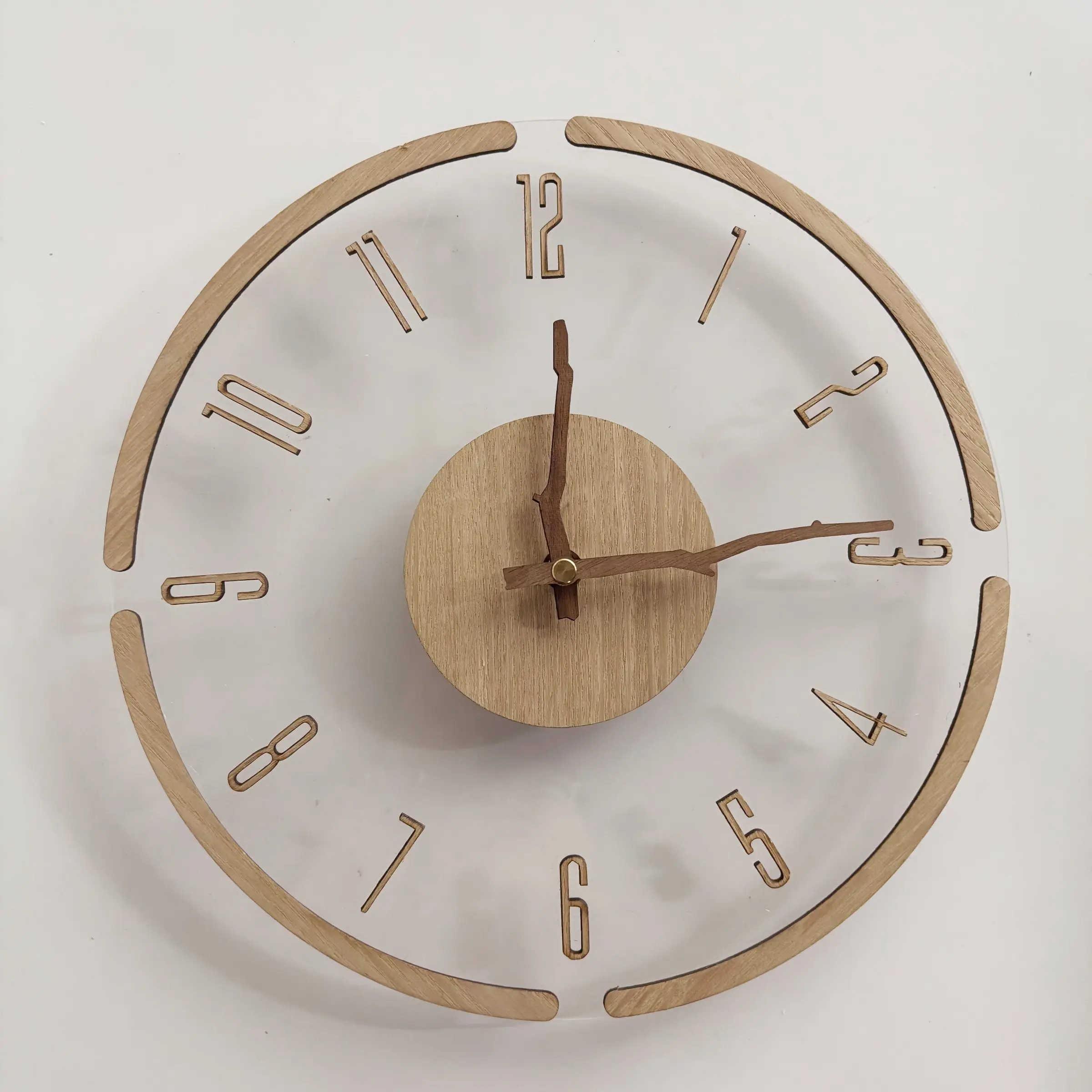 Minimalist Retro Acrylic Wall Clock, Clear Wooden Numerals, Wood-Grain Design, Home Office Decor, Gift for Holidays