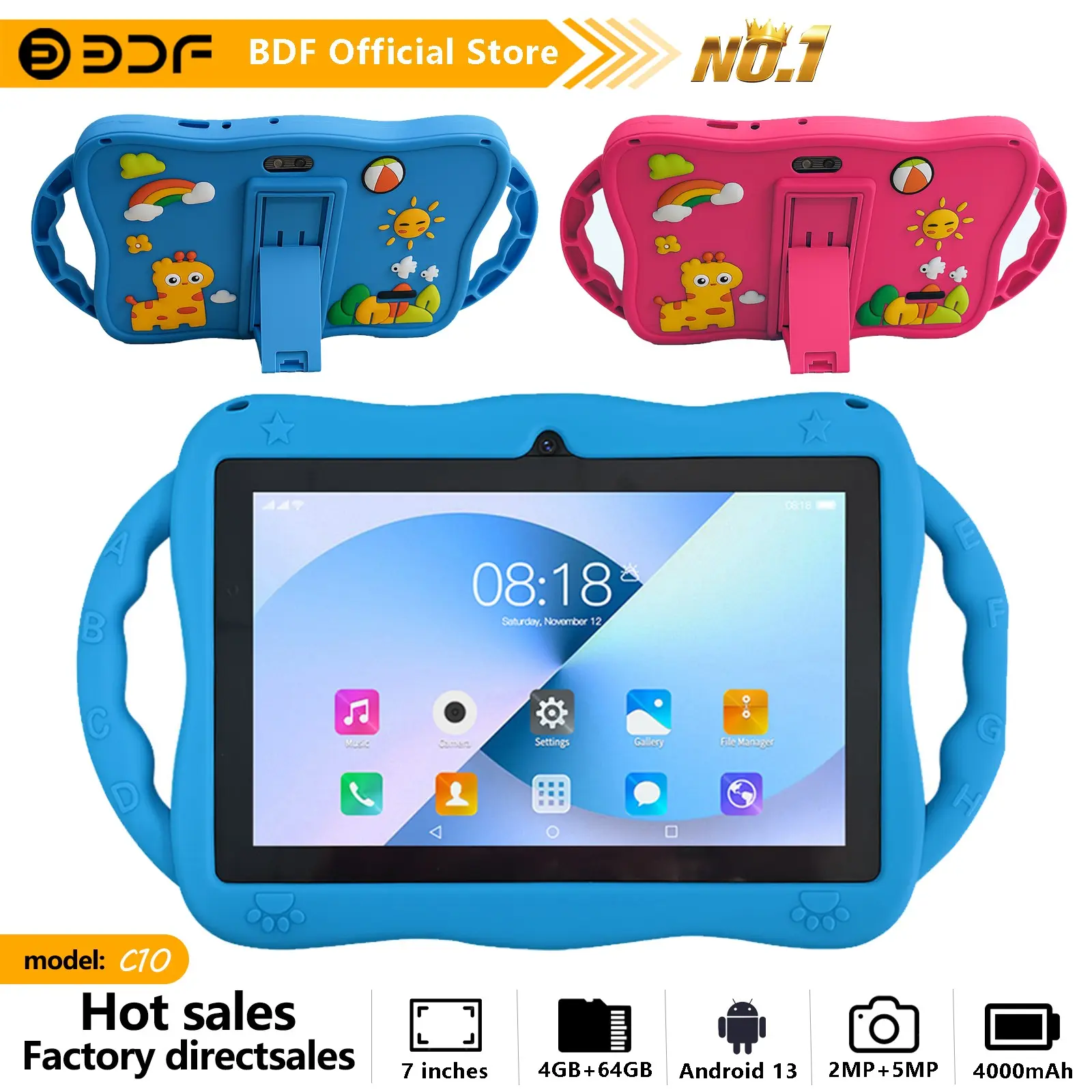 Educational Tablet, 7-Inch Android 13, 4GB RAM 64GB Storage, Quad-Core Processor, HD Screen, Dual Cameras, 4000mah Battery, WiFi Gaming, WiFi Touchscreen Tablet
