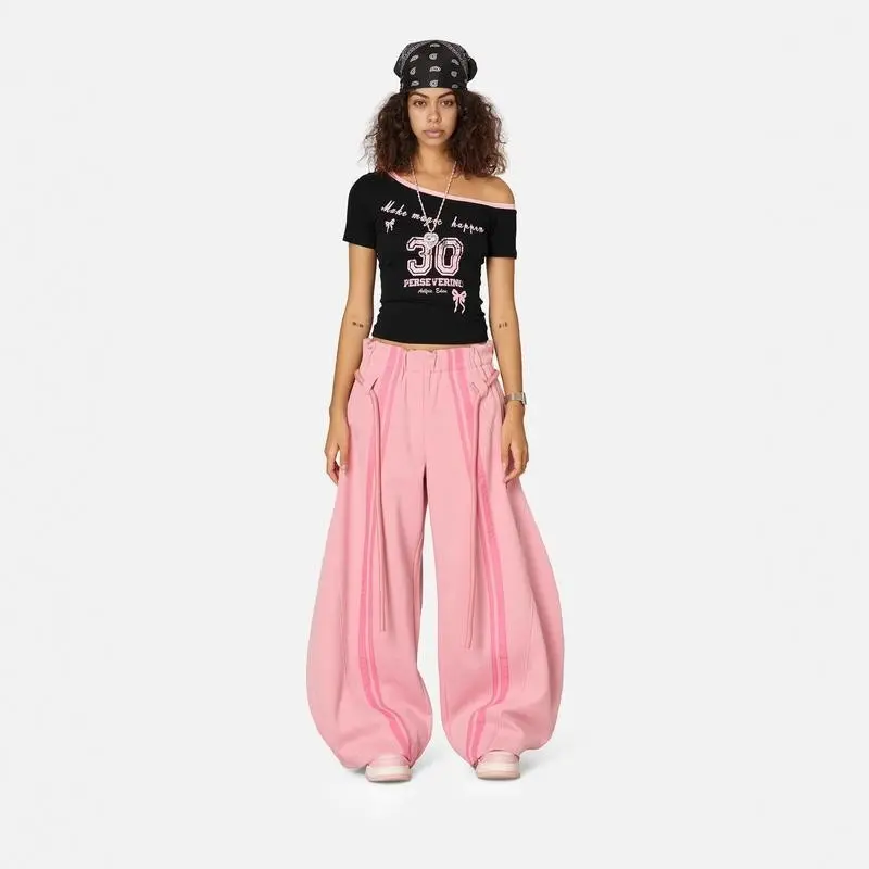 Stripe Super Baggy Sweatpants Oversized Barrel Pants Vintage Wide Leg Elastic Waist Lantern Trouser Unisex Casual Fit Women's Bottoms Style Vibe Basic Coffee Color Womenswear Maxi Minimalist skiny jeans for women semi flare denim superlow loose woman