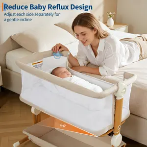 3-in-1 Portable Bedside Bassinet for Baby – Travel Crib with Mesh Sides, 6 Height Levels, Anti-Reflux Incline, Detachable Mosquito Net, Storage Basket & Wheels, Easy Fold Sleeper-party gift