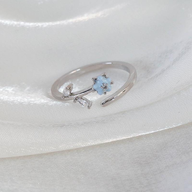 Spring and summer macaron-colored oil-drip flower heart ring with zircon inlay, open niche ring for women, personalized index finger ring