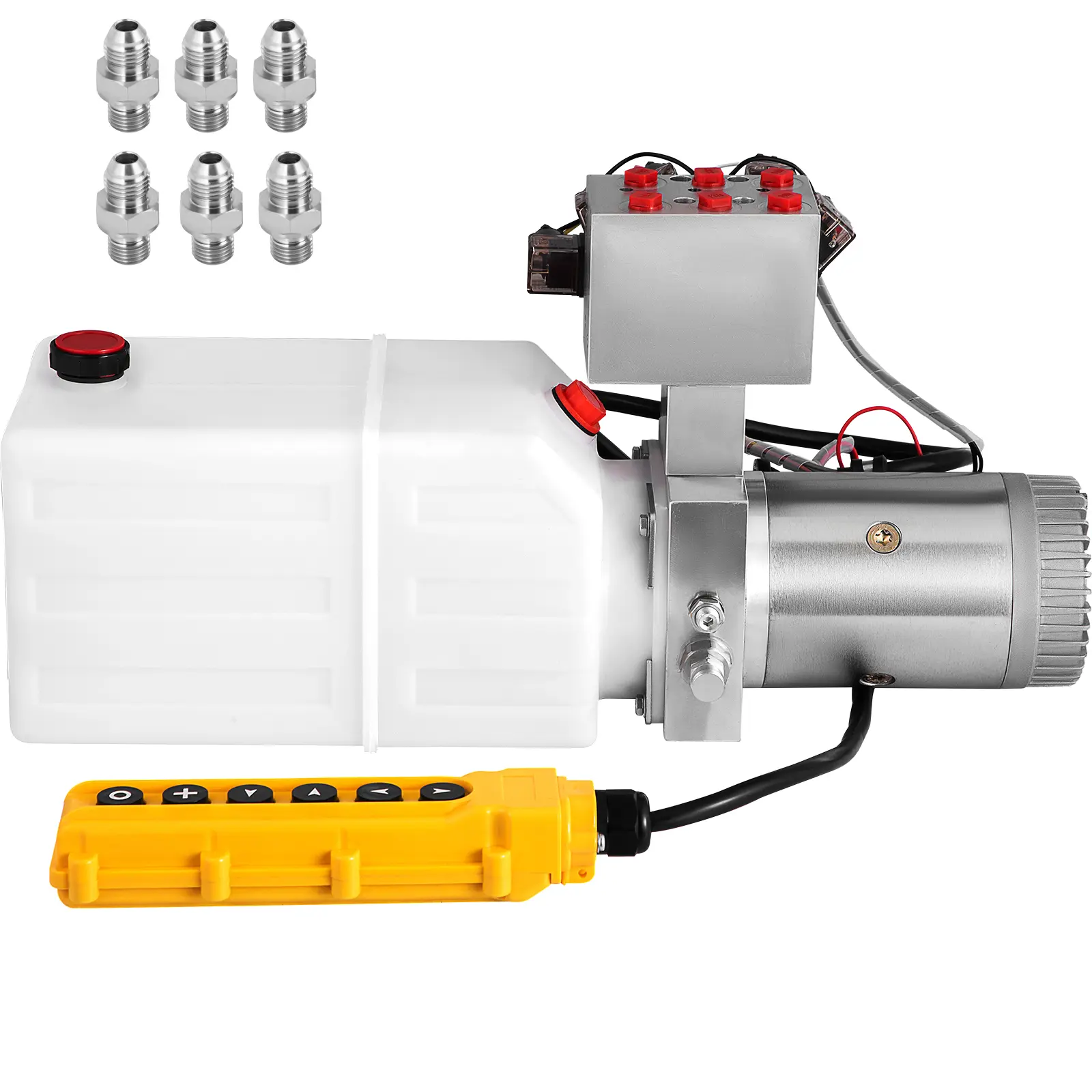 Hydraulic Pump, 6 Quart/1.5 Gal Double Acting Dump Trailer Pump DC 12V, 3200 PSI Max Relief Pressure, Electric Hydraulic Power Unit for Dump Trailer Car Lifting (with 6pcs SAE#6 Connectors)