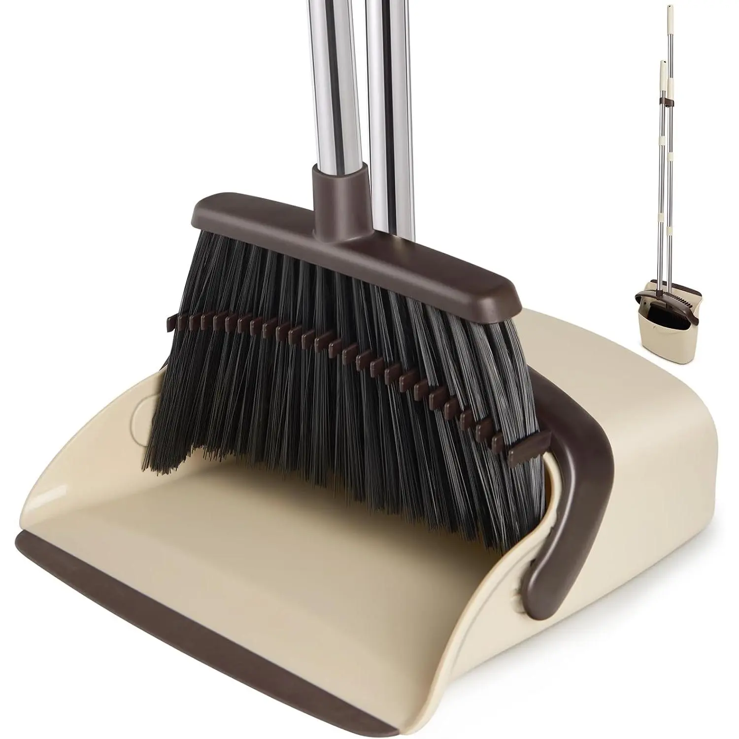 Broom and Dustpan Combo Set,55" Long Handle,Beige | Heavy Dust,Dustpans with Broom Combo,House Accessories for , Kitchen,Office,Classroom,Apartment,
