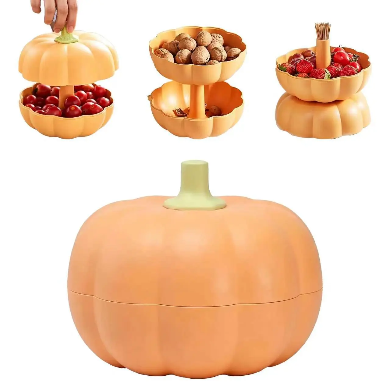 Pumpkin-Shaped Double-Layer Desktop Storage Box with Lid - Minimalist Home Organiser, Split-Design Household Gift for Halloween Party, Holds Candies, Toothpicks, Food, Fruits, Snacks