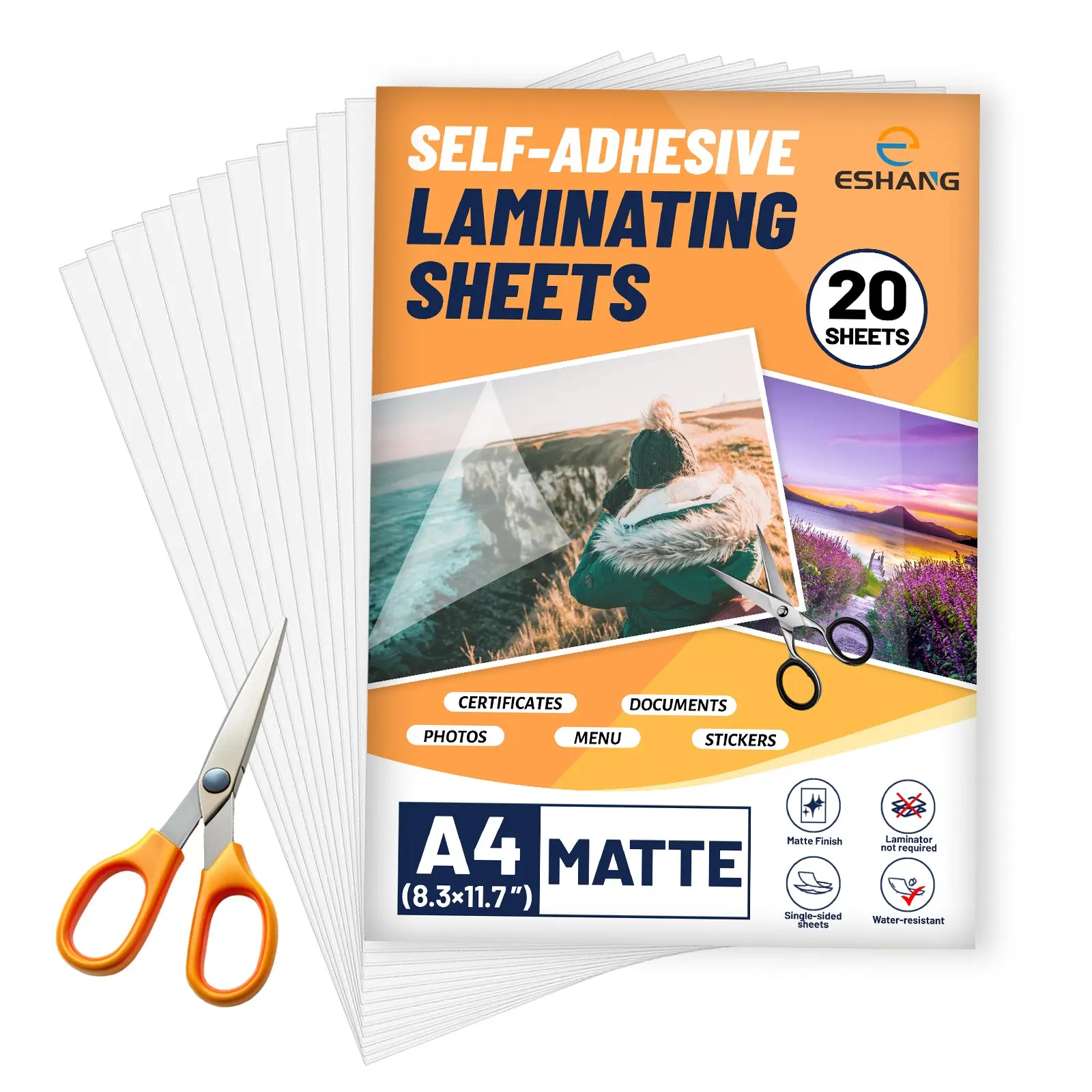20 Sheets A4 Matte Clear Self-Adhesive Laminating Sheets, Durable & Waterproof Vinyl Sticker Film, Document & Photo Protection, No Machine Required, 8.3×11.7inch