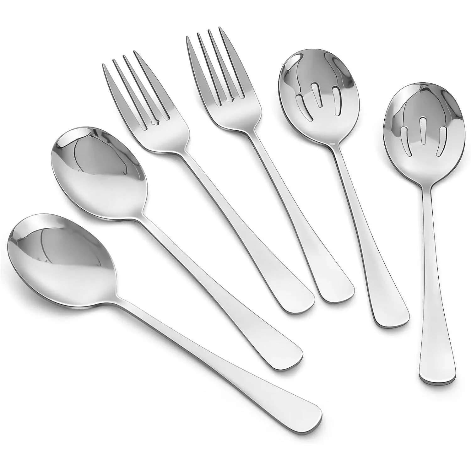 6 count Serving Spoons and Forks Set- Solid Spoon x 2, Slotted Spoon x 2, Solid Fork x 2, 8.66inch Stainless Steel Serving Utensils for Buffet Party Dinner Banquet Cooking Kitchen
