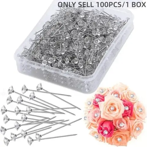 100pcs Diamond Head Sewing Needles, Wedding Bouquet Pins, Clothing Repair Accessories, Sewing Accessories and Supplies, Transparent Rhombus Pattern, Sewing Supplies Crafts, Sewing Tools, Needle Crafts Kit, Perfect for Hair Design