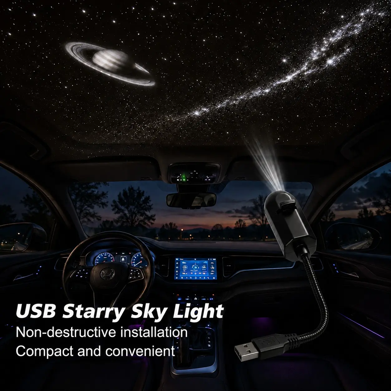 USB Star Projector Light, Portable Adjustable Starry Sky Projector for Car Roof, Bedroom Ceiling Decor, Romantic Ambient Light for Car Interior and Room Decoration, Car Roof Lights, Car Atmosphere Lamp, Car Decorative Light