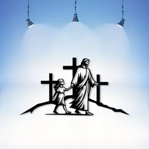 A Jesus cross metal wall decor, Jesus statue wall art, perfect for living rooms and prayer spaces, a devout Christian decoration, weather-resistant metal gift, an ideal choice for Christian homes