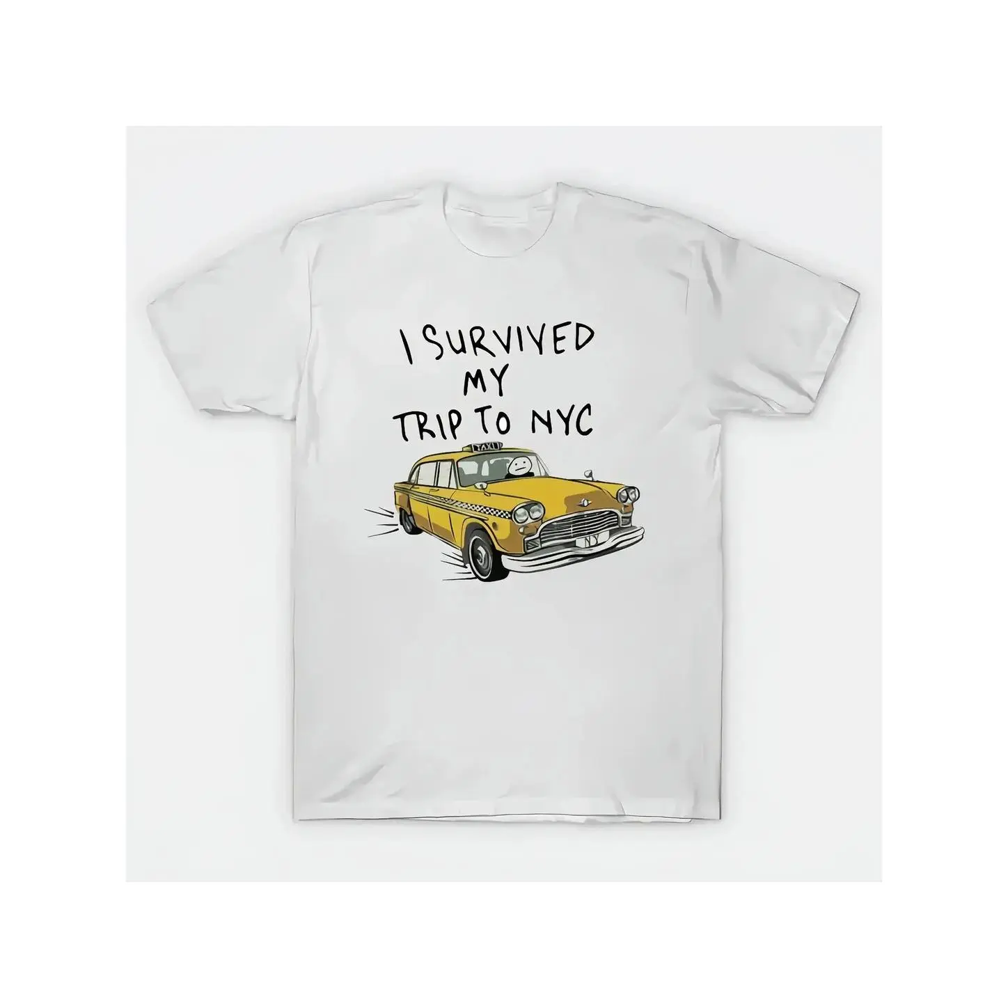 I Survived My Trip To NYC Graphic Tee, Unisex Cotton Blend Short Sleeve Streetwear Shirt, Funny Travel Slogan T-Shirt for Summer Vacation, Casual City Outfit, cotton graphic tees, graphic t shirt deals, summer fits, Comfort Fit