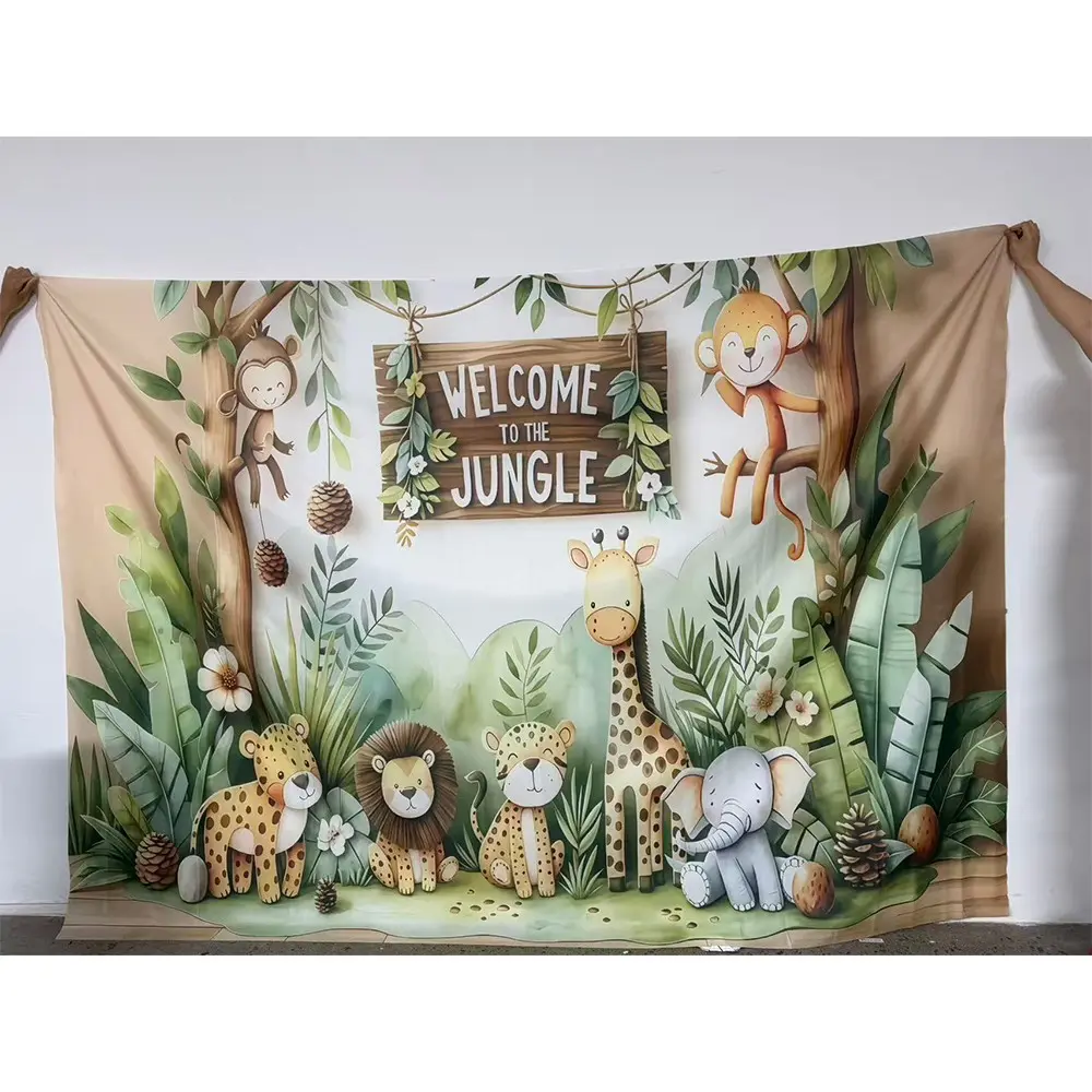 Jungle Animal Themed Wall Decor, 1 Count Cartoon Animal Pattern Wall Hanging Banner, Decorative Banner, Wall Decor for Home Living Room Bedroom Birthday Party, Indoor Backdrops, Ornaments