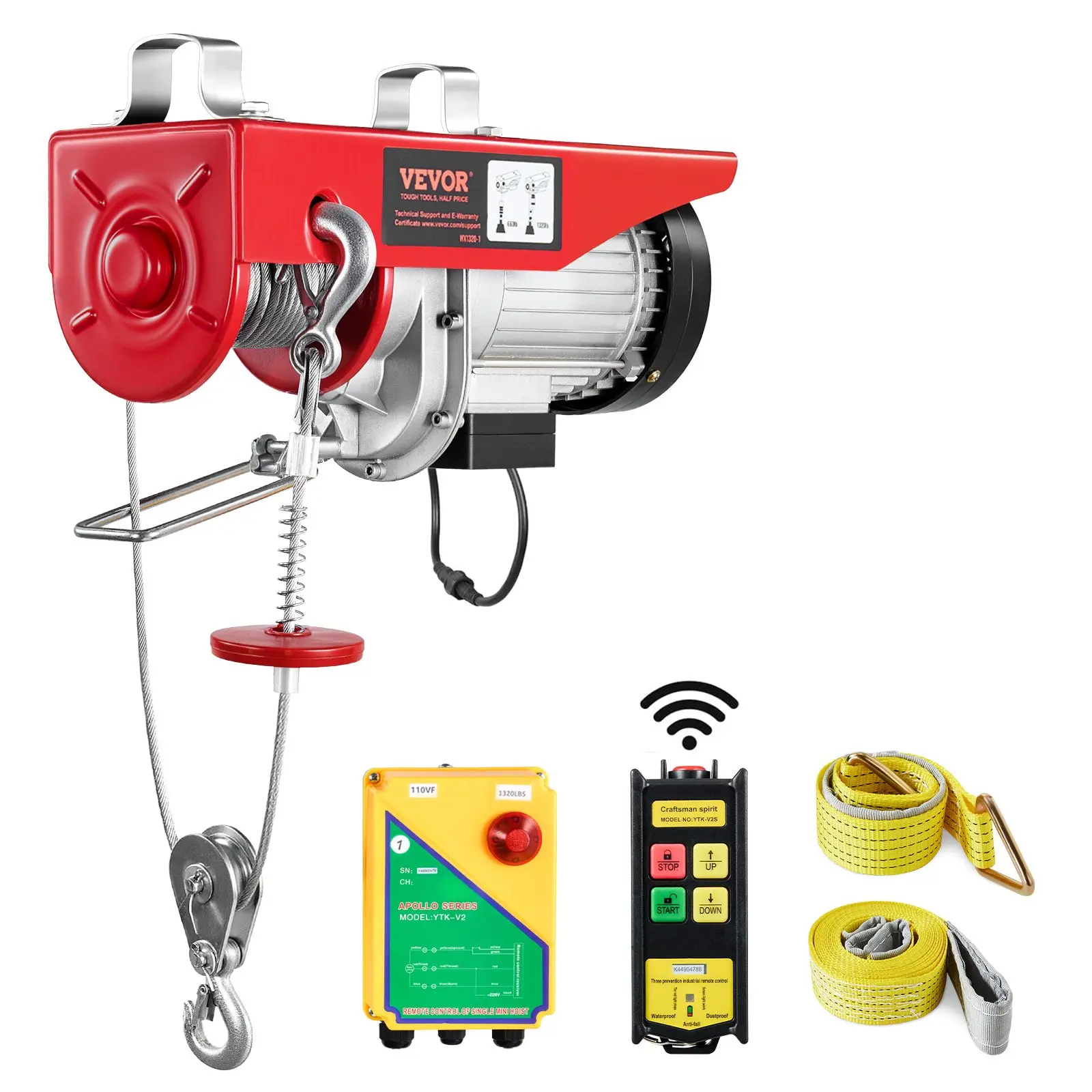 【Black Friday】VEVOR 110V 1150W Electric Steel Wire Winch Hoist, 1320 lbs Lifting Capacity, 40ft Single Cable Lift Height, Wireless Remote Control, High-Quality Motor for Garage, Warehouse ( Series)