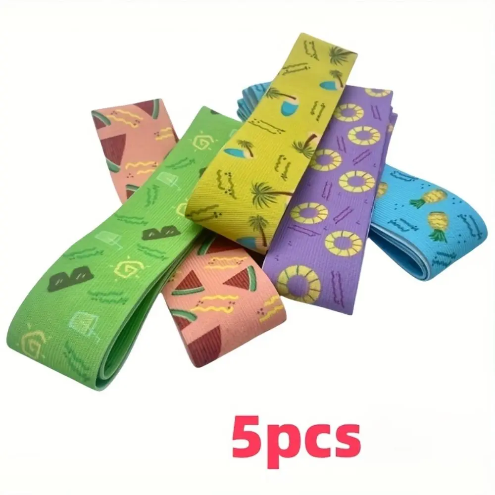 5Pcs Tropical Pattern Elastic Beach Towel Bands, Portable Stretch Windproof Towel Securing Holder Straps, Universal Lounge Chair Towel Fastener, Must-Have Summer Vacation Accessory for Beach, Poolside and Cruise Trips