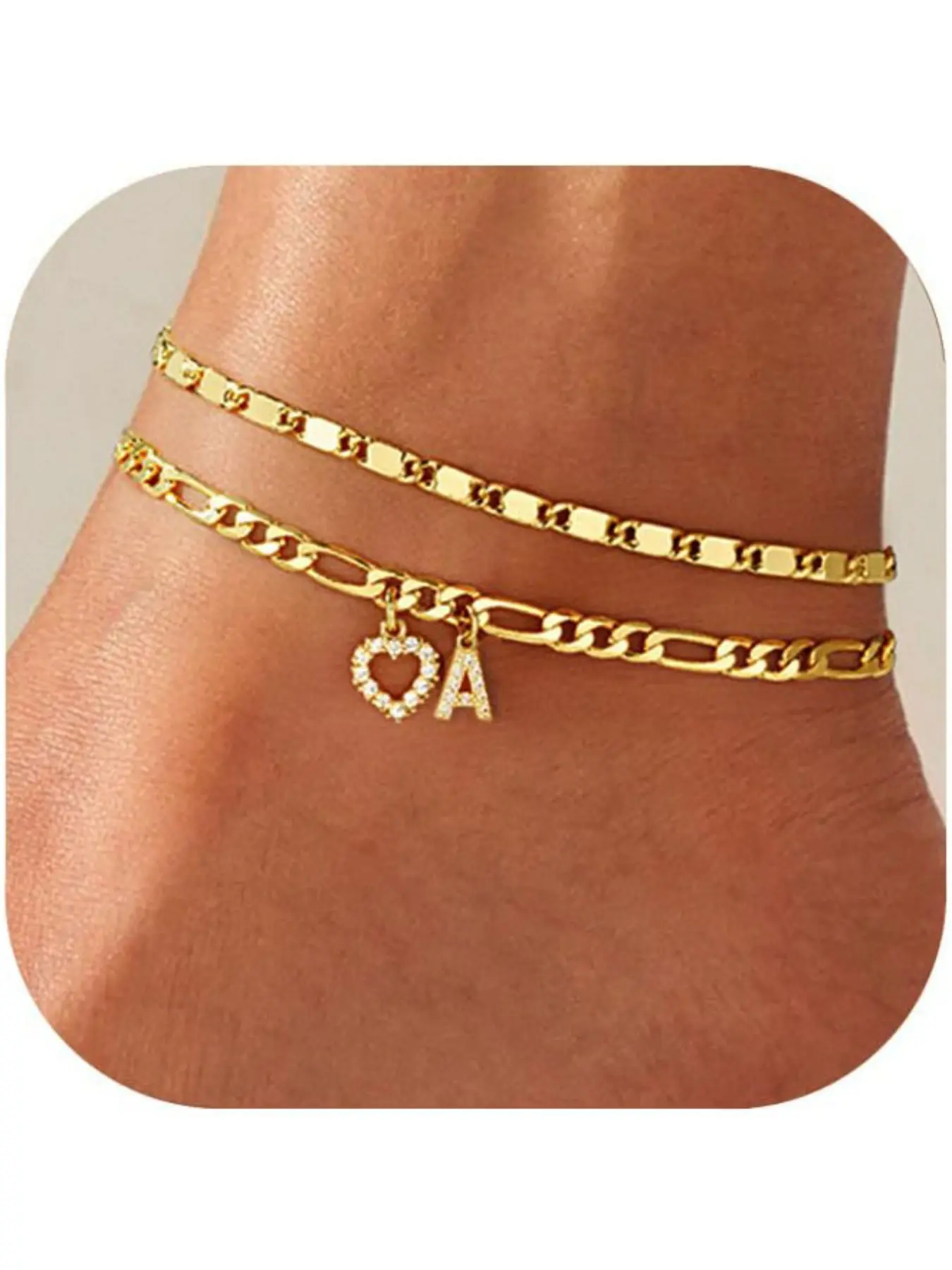 Women's Waterproof Letter Anklet, Elegant Heart Shape Alphabet Anklet, Multi-Layer Anklet, Summer Beach Jewelry, Heart Shape Design