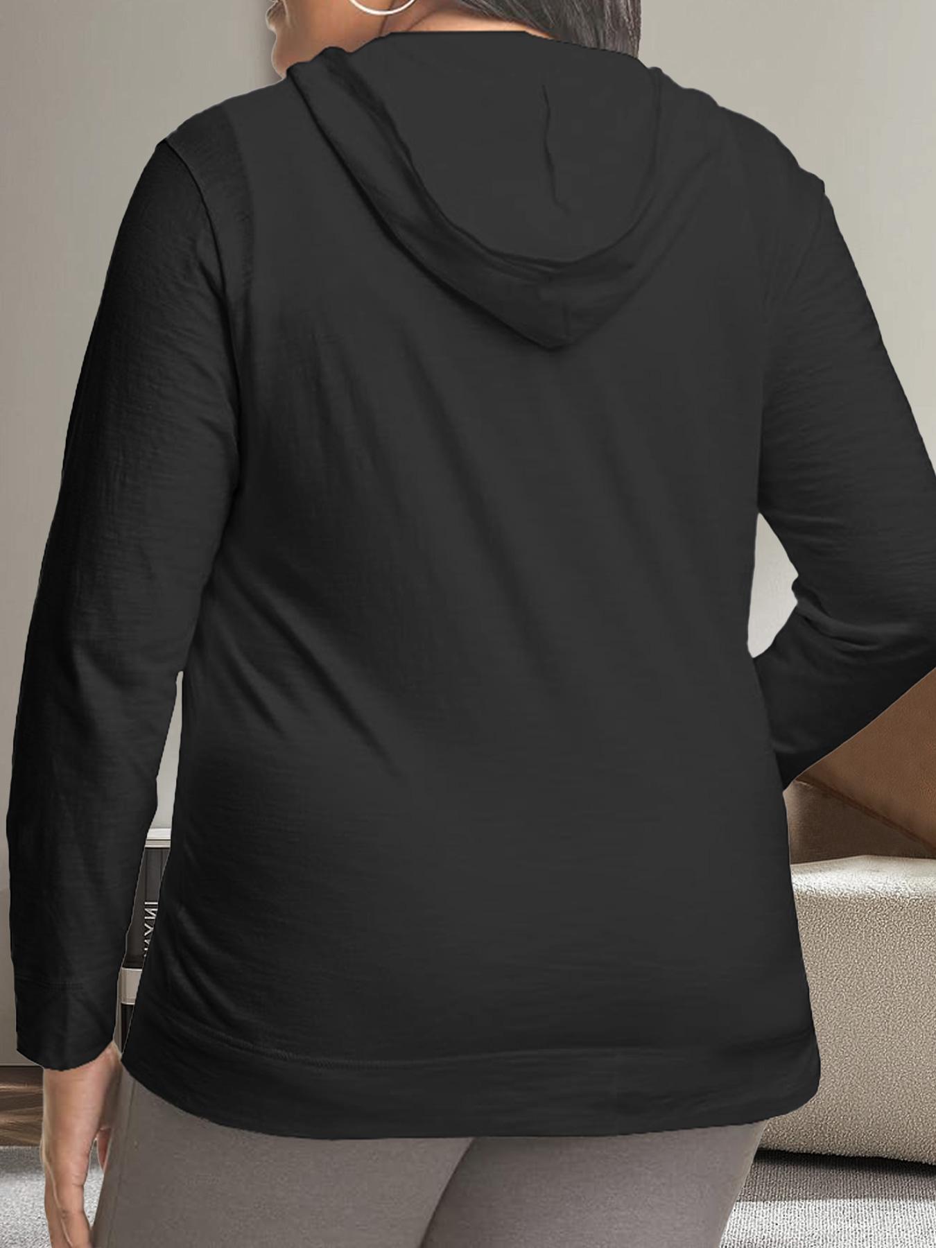 【Plus Size】 Solid Drawstring Pocket Zip Up Casual Hoodie Jacket Long Sleeve Hooded Outerwear for Fall & Winter, Women's Plus Clothing for Daily Wear