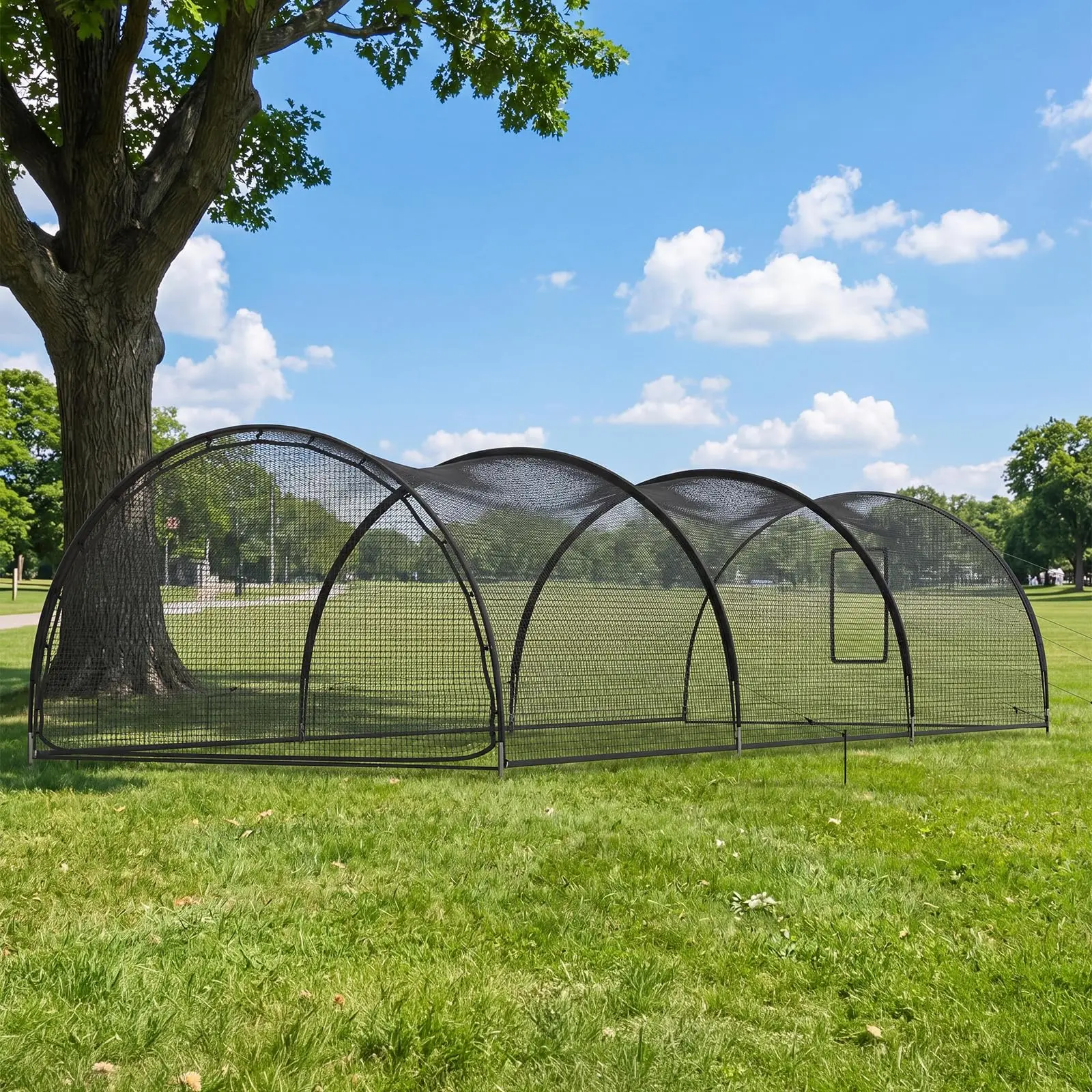 Baseball Batting Cage, Pop Up Practice Net for Baseball & Softball, Heavy Duty Backyard Training Cage with Pitching Machine Hole & Detachable Door, Weather-Resistant Portable Frame
