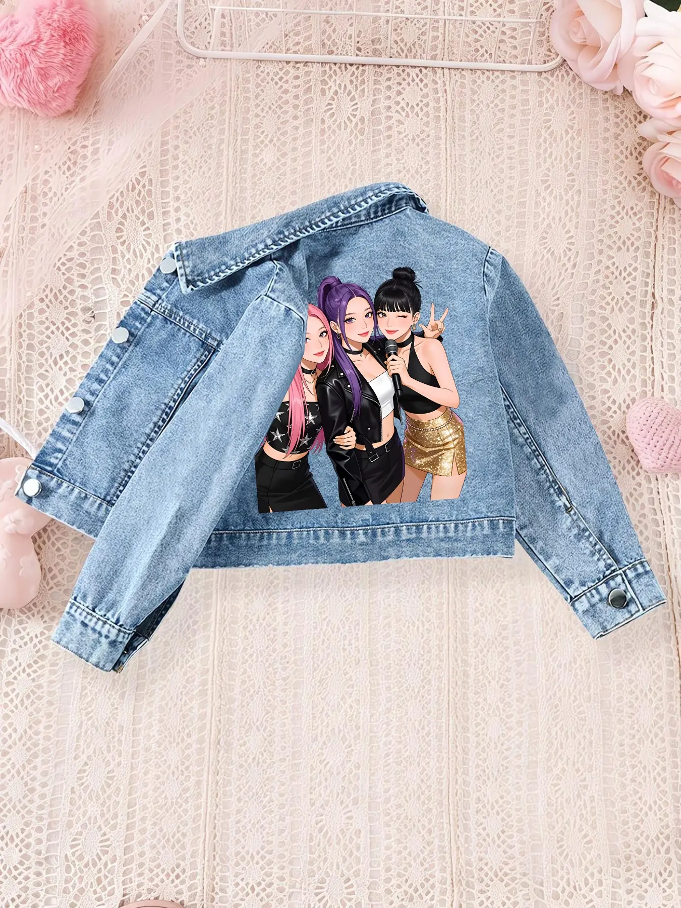 X-girl - big denim jacket うさぴょん Adorable Kpop Girl Denim Jacket for Girls, Cartoon Anime Cute