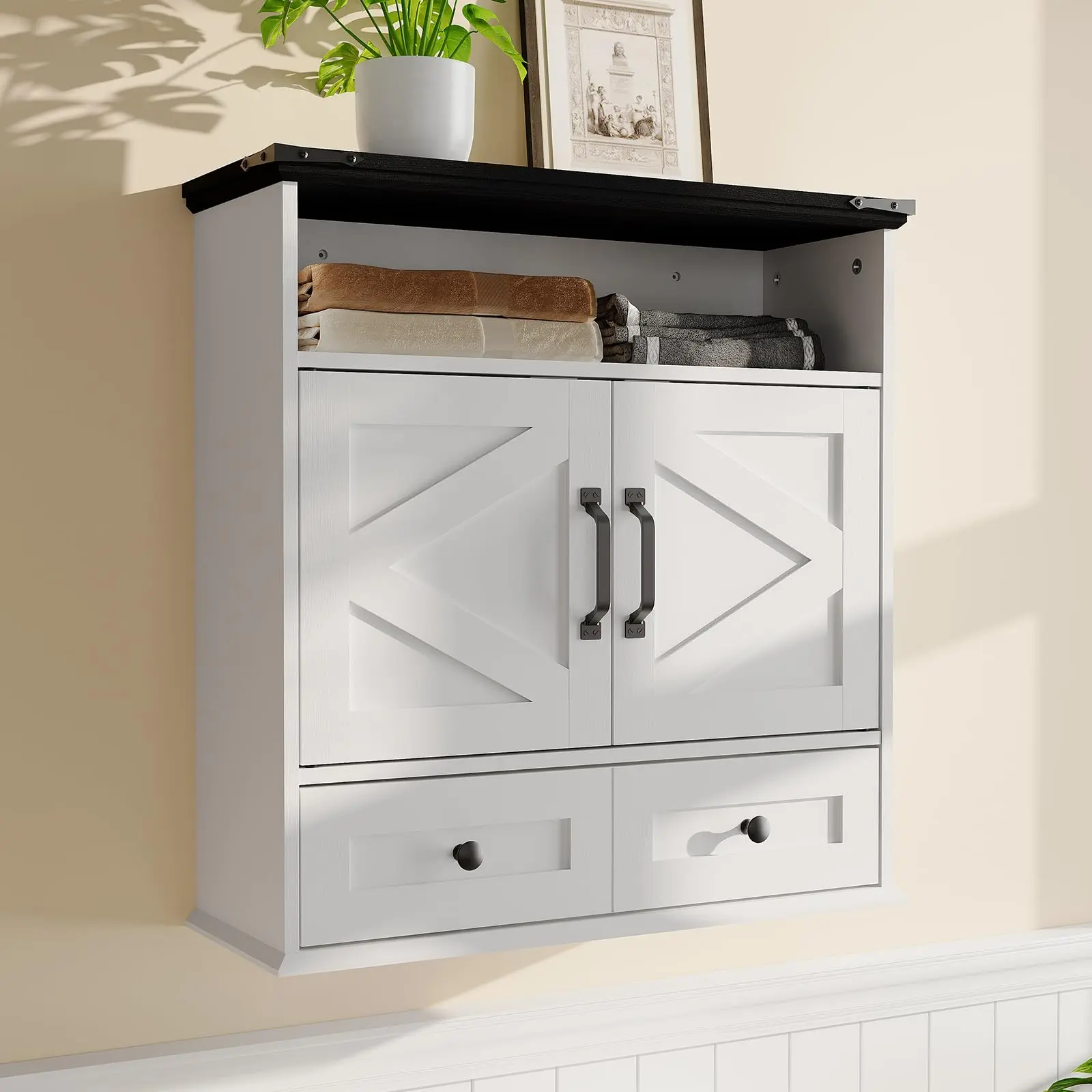 Garvee Bathroom Wall Cabinet - Medicine Cabinet with Barn Doors & Adjustable Shelf - 25x23.6x9 Inch Wall Cabinet for Bathroom, Kitchen, Laundry Room, Entryway
