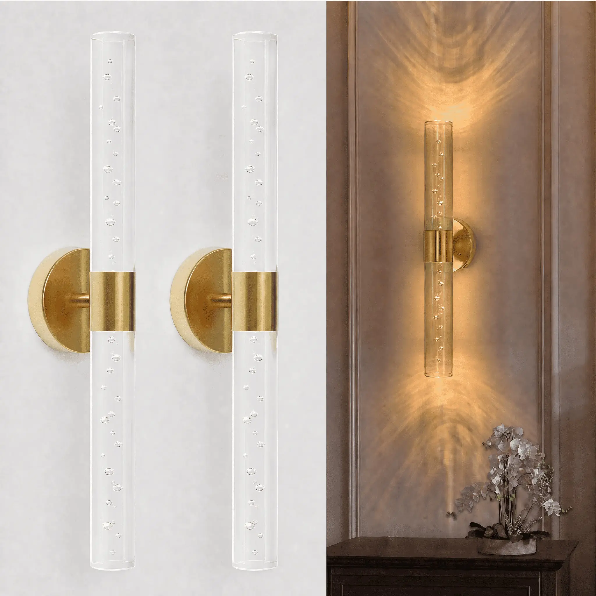 12.5inch Battery Operated wall sconces Set of 2 Gold Battery Operated wall Light with 4400mAh Not Hardwired Dimmable Wall Lamp Fixtures for Bedroom Living Room Hallway Crystal wall Sconce