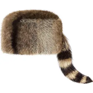 Raccoon Hat with Tail for Women Men Faux Fur Coonskin Raccoon Tail Hat Warm Winter Cap for Unisex Cold Weather
