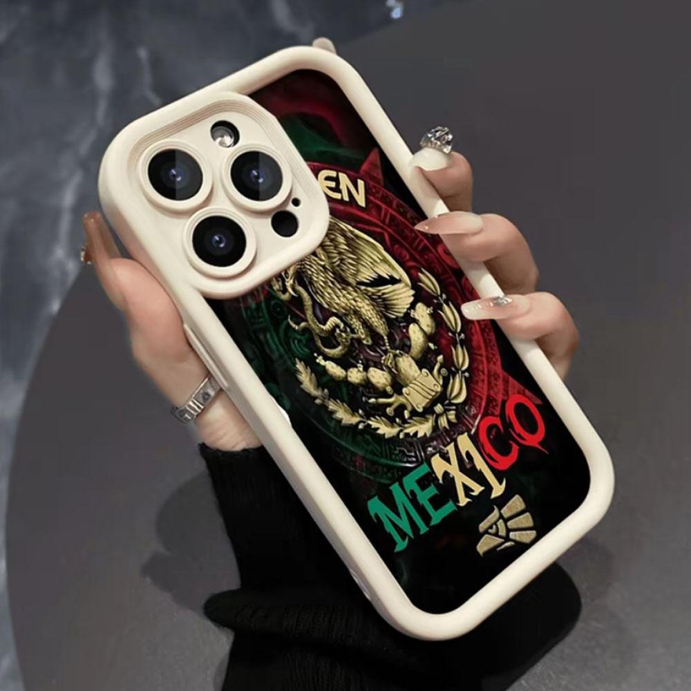 Mexican Flag Aztec Calendar Phone Case for iPhone 17 Pro Max 16 E 15 14 Plus 13 12 11 Pro Max & Samsung S21S22 S23 S24 S25 S26 Ultra Plus, Mexican Heritage Shockproof Silicone Protective Cover