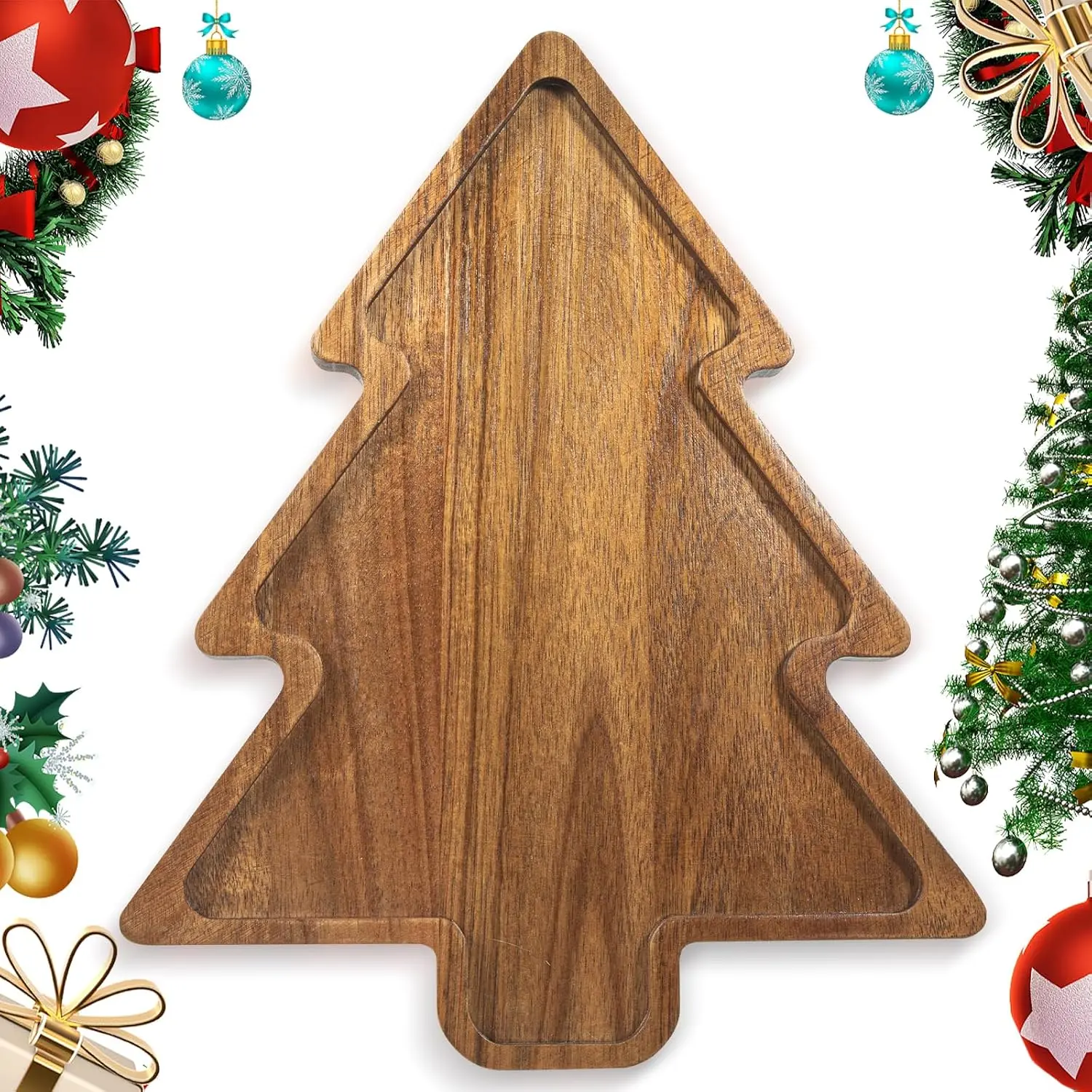 Acacia  Christmas Tree Charcuterie Board Tray Platter, Xmas Serving Tay for Christmas Holiday Kitchen Decor Decotarions  Board Hostess Gifts
