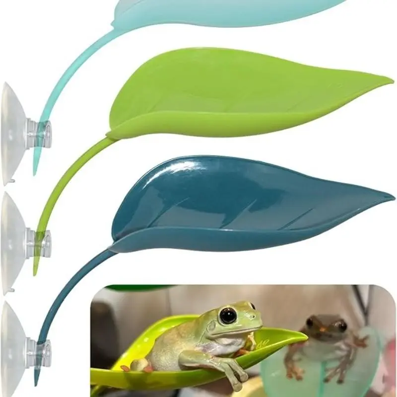 2 Piece Set Gecko Tree Frog Lizard Aquarium Decor, Suction Cup Leaf Resting Platform, Realistic Plant Climbing Hideout, Vivarium Enrichment Supplies