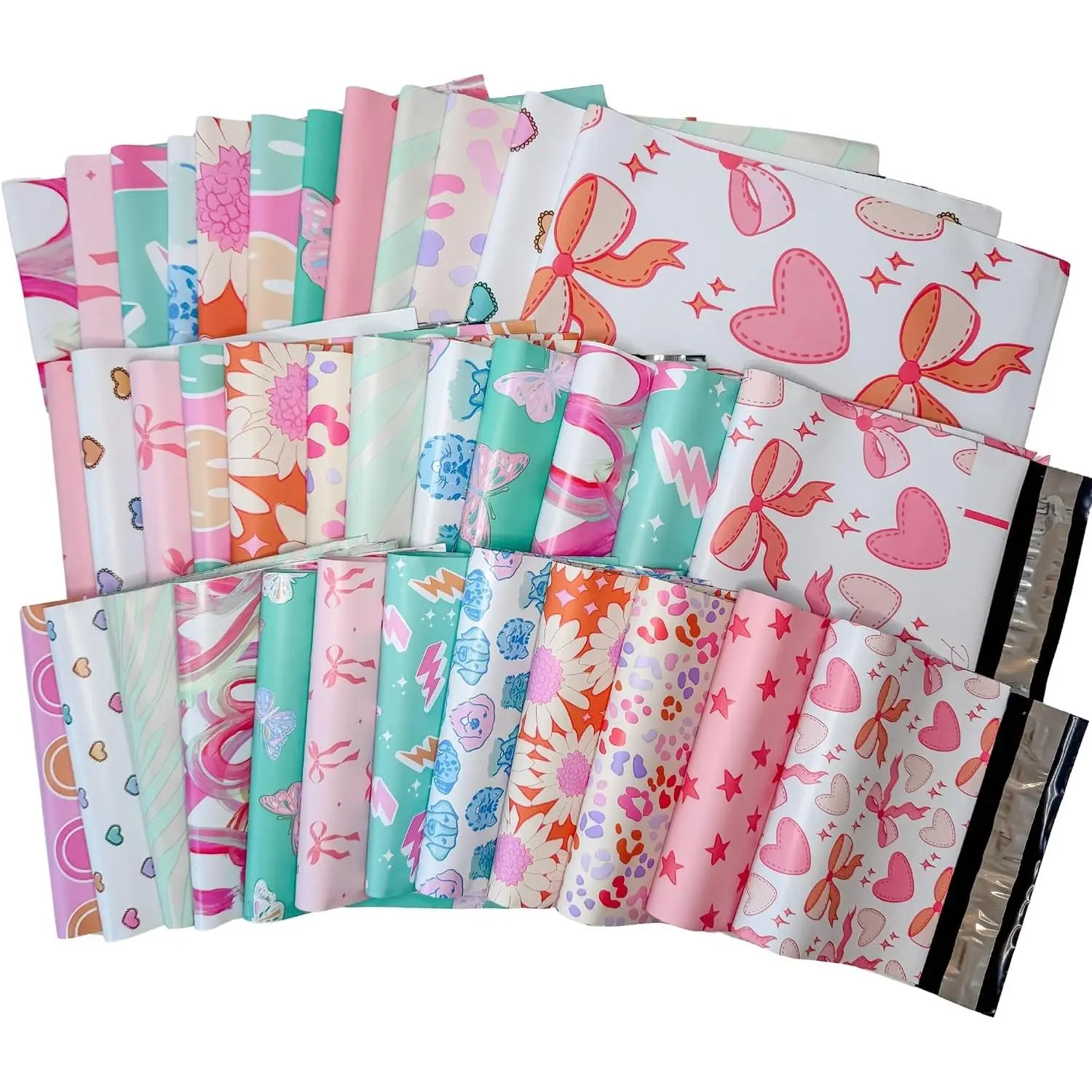 Designer Poly Mailer Variety Pack with Cute Prints - Heavy-Duty, Waterproof, Self-Seal Shipping Bags for Small Businesses, Tear-Resistant Bulk Mailing Envelopes (36 Bags)