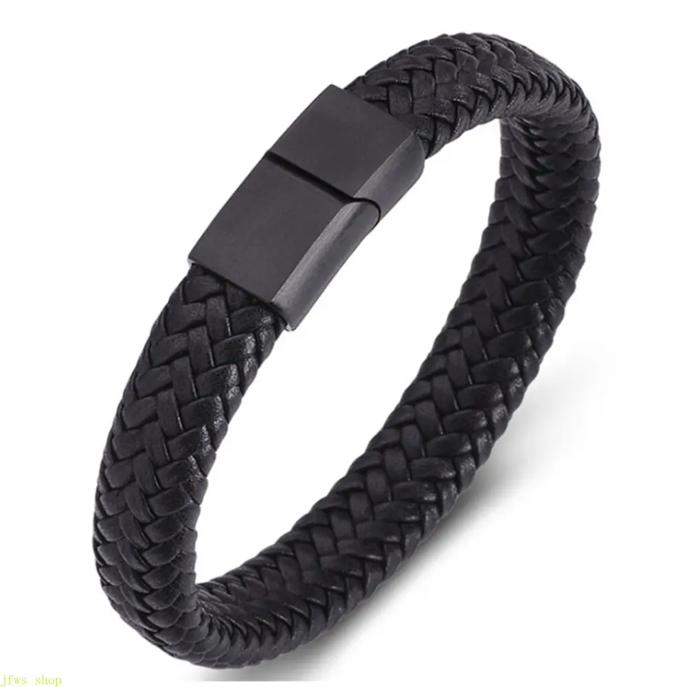 Men's Women's Black Braided Genuine Leather Bracelet / Wristband Bangle 6.5-9", braided leather bracelet, leather wristband, unisex bracelet, black leather bracelet, adjustable bracelet, mens bracelet, womens bracelet sohochic