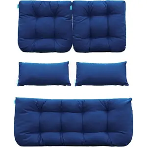 Outdoor Wicker Cushion Set of 5 -  Fade Resistant Patio Furniture Cushions, Loveseat 2 U-Shape 2  Pillows for Porch, Bench, Backyard, Garden, Navy Blue