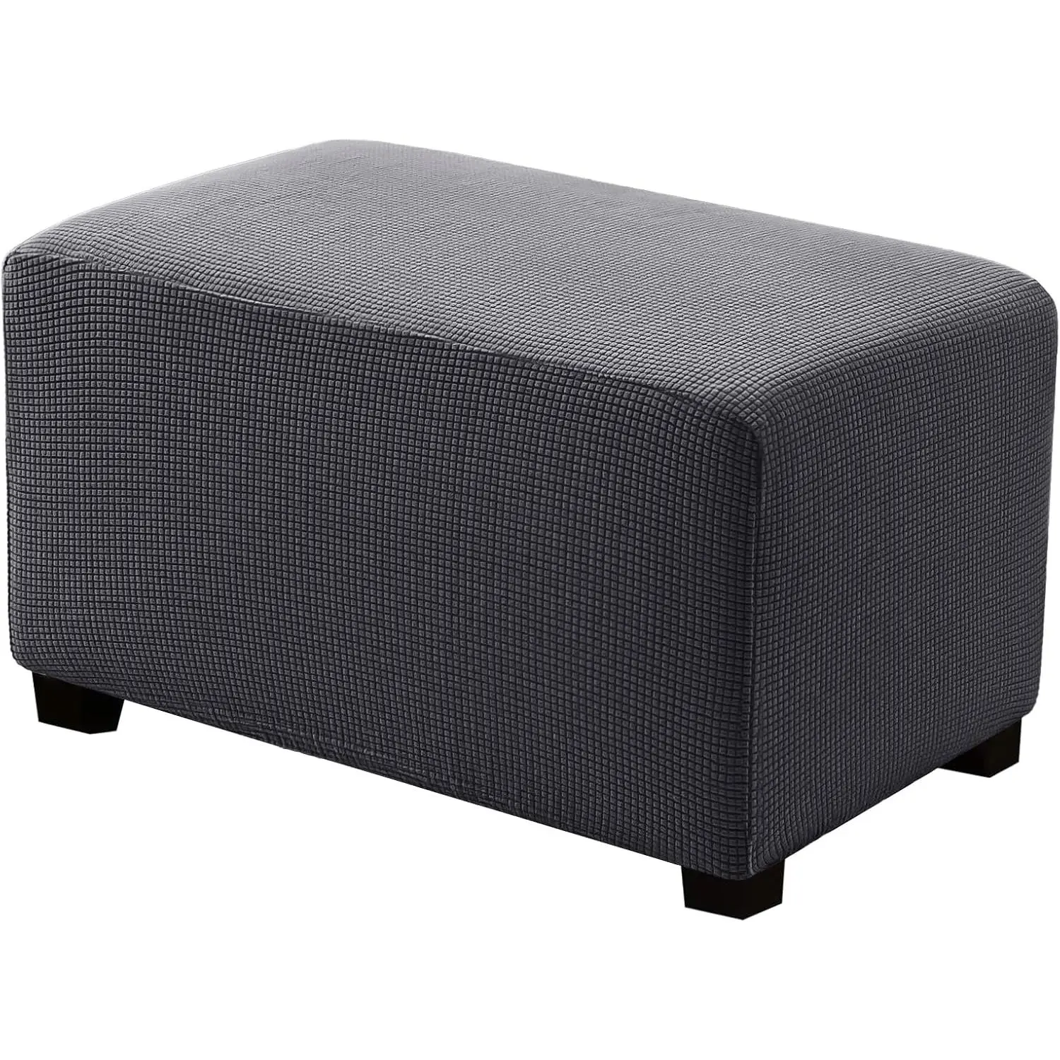 Large Dark Gray Polyester Plaid Checkered Ottoman Slipcover - Non-Slip Machine-Washable Folding Storage Stool Furniture Protector for Living Room, Bedroom, Ottoman Cover